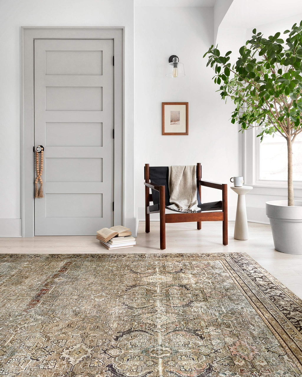 Loloi Layla Collection LAY-07 Blue/Tangerine 2'-3" x 3'-9" .13" Thick Accent Rug, Soft, Durable, Vintage Inspired, Distressed, Low Pile, Non-Shedding, Easy Clean, Printed, Living Room Rug