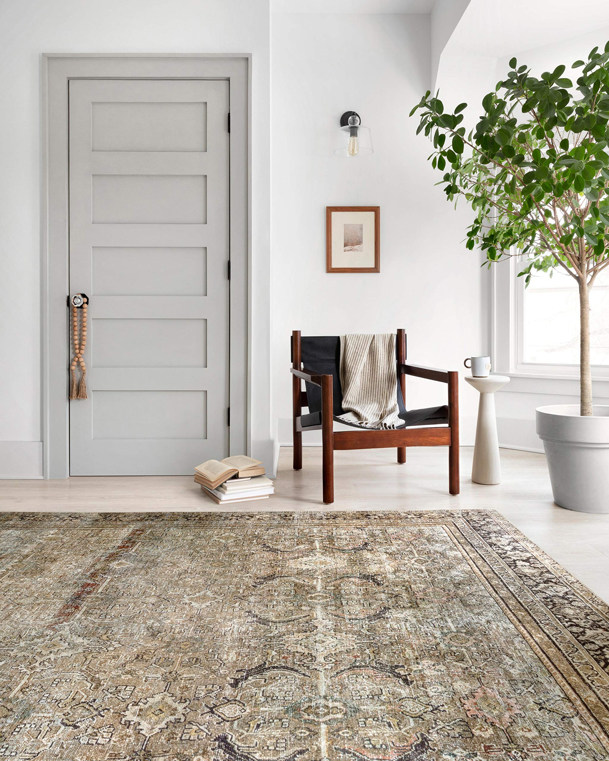Loloi Layla Collection LAY-07 Blue/Tangerine 2'-3" x 3'-9" .13" Thick Accent Rug, Soft, Durable, Vintage Inspired, Distressed, Low Pile, Non-Shedding, Easy Clean, Printed, Living Room Rug