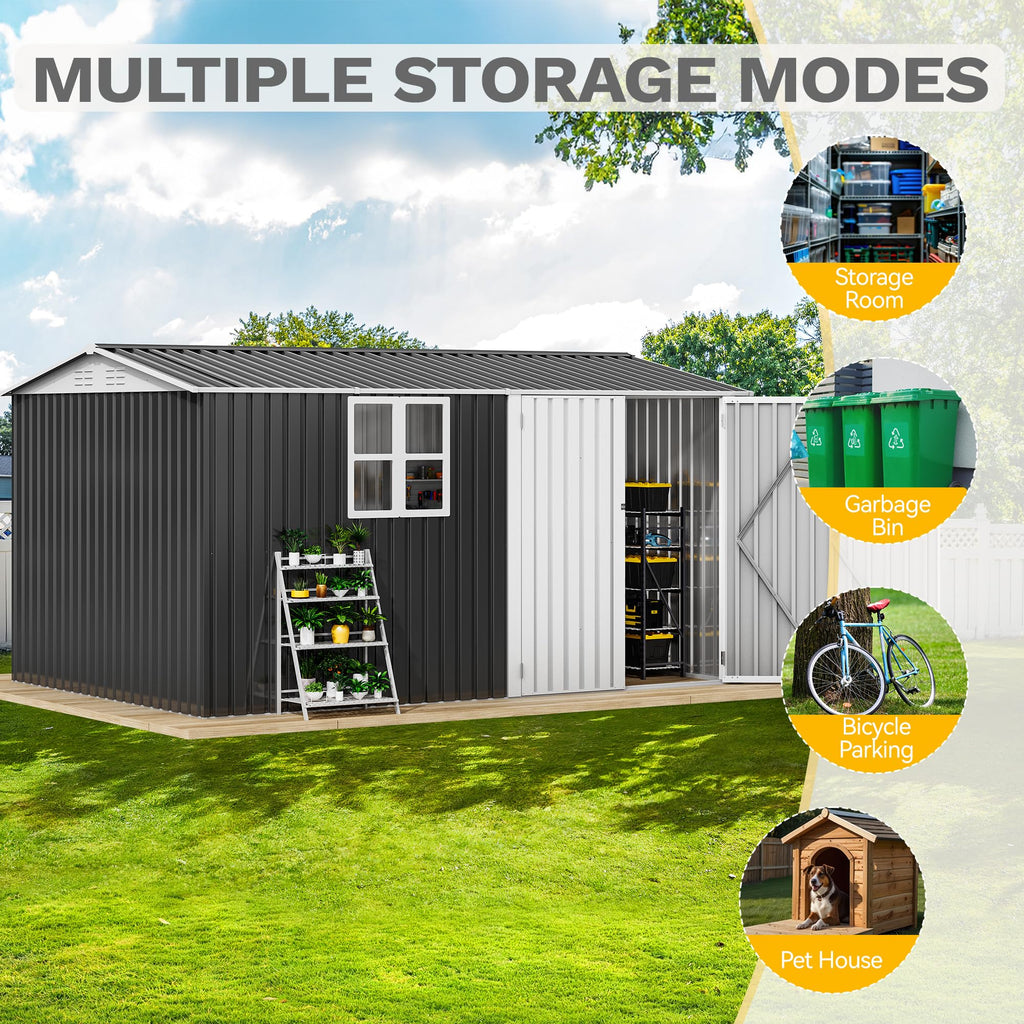 DWVO 6x4ft Outdoor Storage Shed, Lockable Metal Tool Storage Sheds, Waterproof Garden Sheds with Vents for Backyard, Patio, Garage, Lawn, Dark Gray