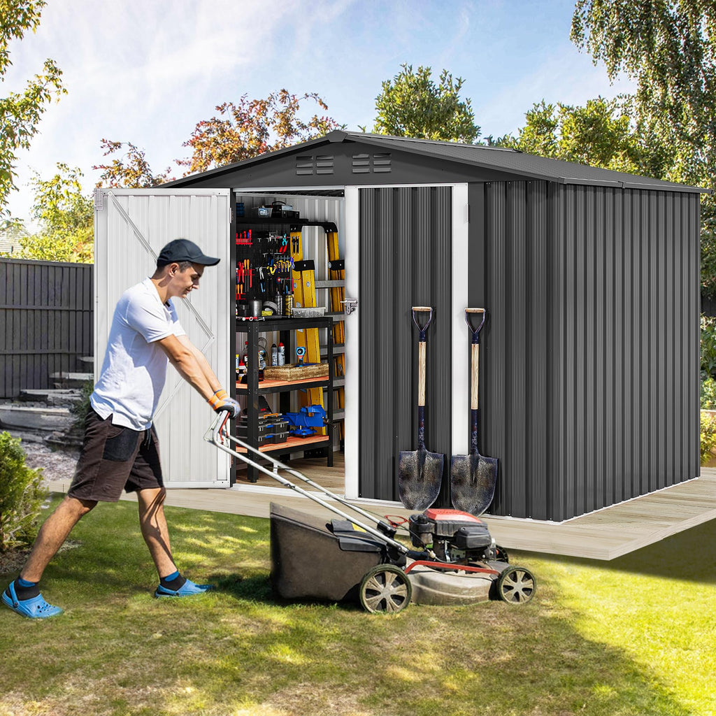DWVO 6x4ft Outdoor Storage Shed, Lockable Metal Tool Storage Sheds, Waterproof Garden Sheds with Vents for Backyard, Patio, Garage, Lawn, Dark Gray