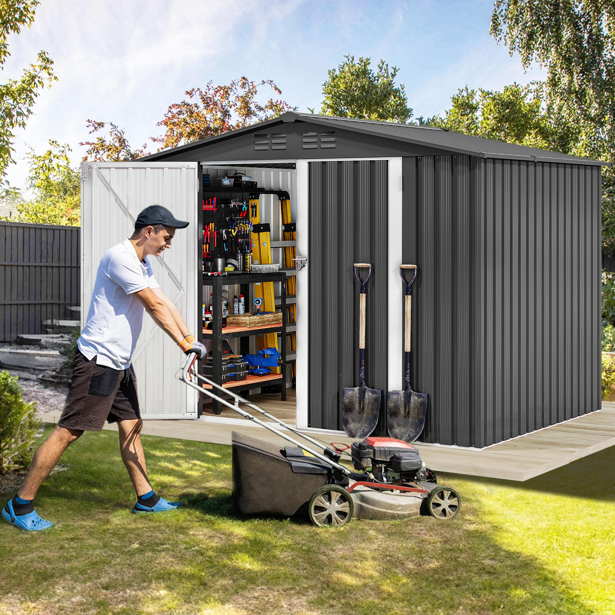 DWVO 6x4ft Outdoor Storage Shed, Lockable Metal Tool Storage Sheds, Waterproof Garden Sheds with Vents for Backyard, Patio, Garage, Lawn, Dark Gray