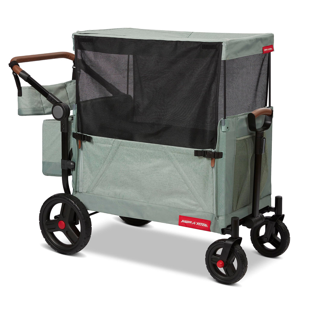 Radio Flyer Atlas Stroll 'N Wagon, Navy Blue, For Ages 1+, 3-in-1 Push or Pull Versatility, One-Hand Fold, UV Canopy, 5-Point Harnesses, Storage Capabilities, Rubber Wheels, Stroller Wagon for Kids