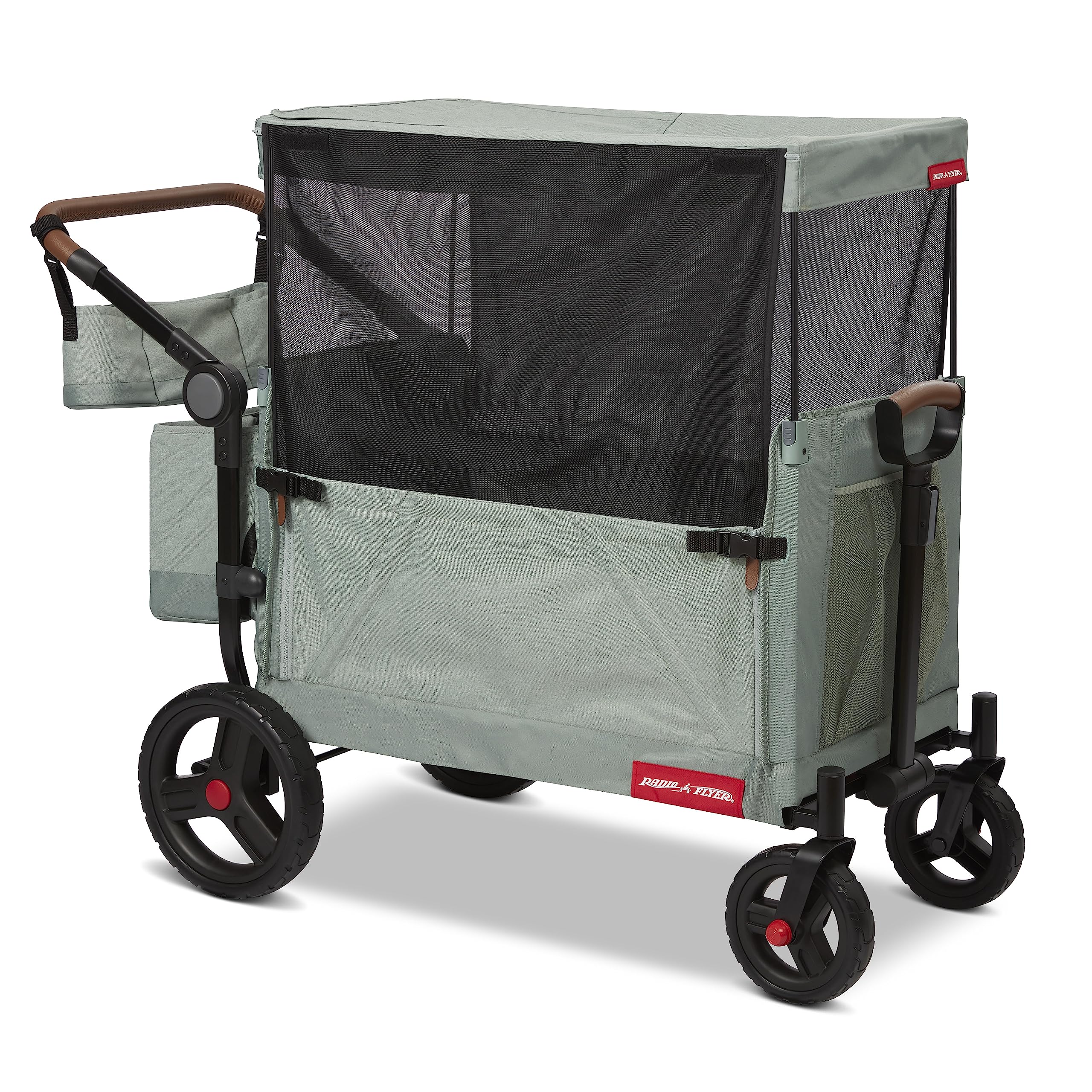 Radio Flyer Atlas Stroll 'N Wagon, Navy Blue, For Ages 1+, 3-in-1 Push or Pull Versatility, One-Hand Fold, UV Canopy, 5-Point Harnesses, Storage Capabilities, Rubber Wheels, Stroller Wagon for Kids