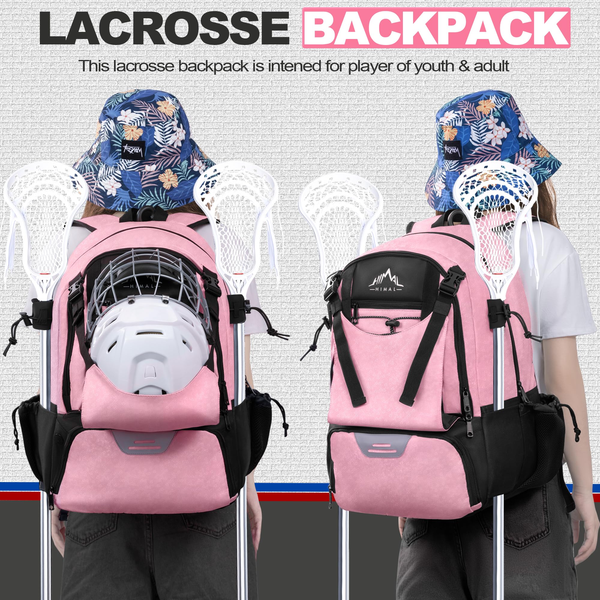 GoHimal Lacrosse Bag Extra Large Lacrosse Backpack with Tow Stick Holder