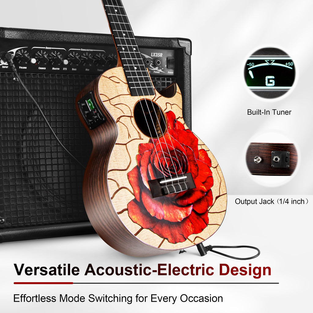 Caramel TEG95 Butterfly Bocote Glossy Tenor Acoustic & Electric Ukulele | 26-inch Handmade Professional Ukelele Kit with Accessories