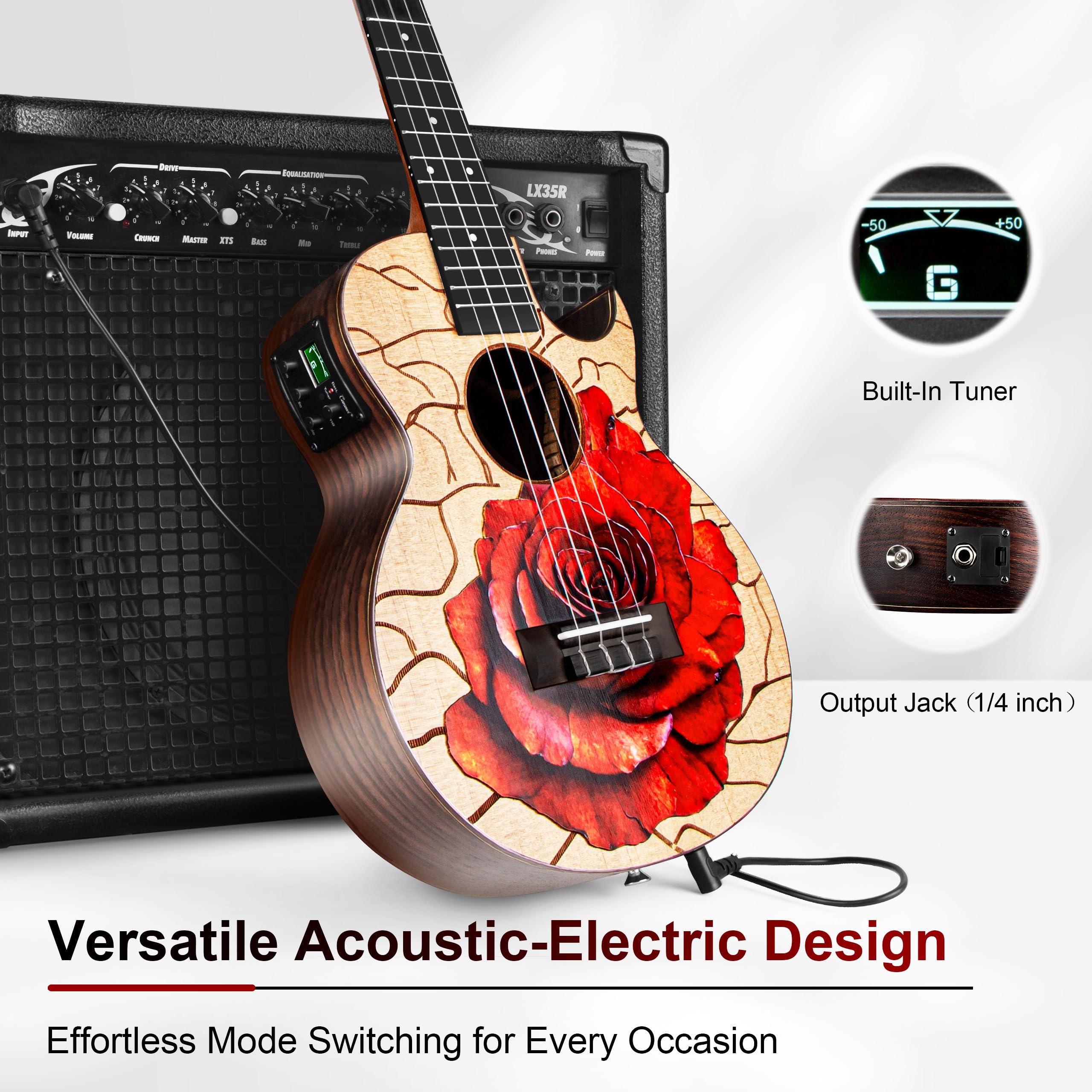 Caramel TEG95 Butterfly Bocote Glossy Tenor Acoustic & Electric Ukulele | 26-inch Handmade Professional Ukelele Kit with Accessories
