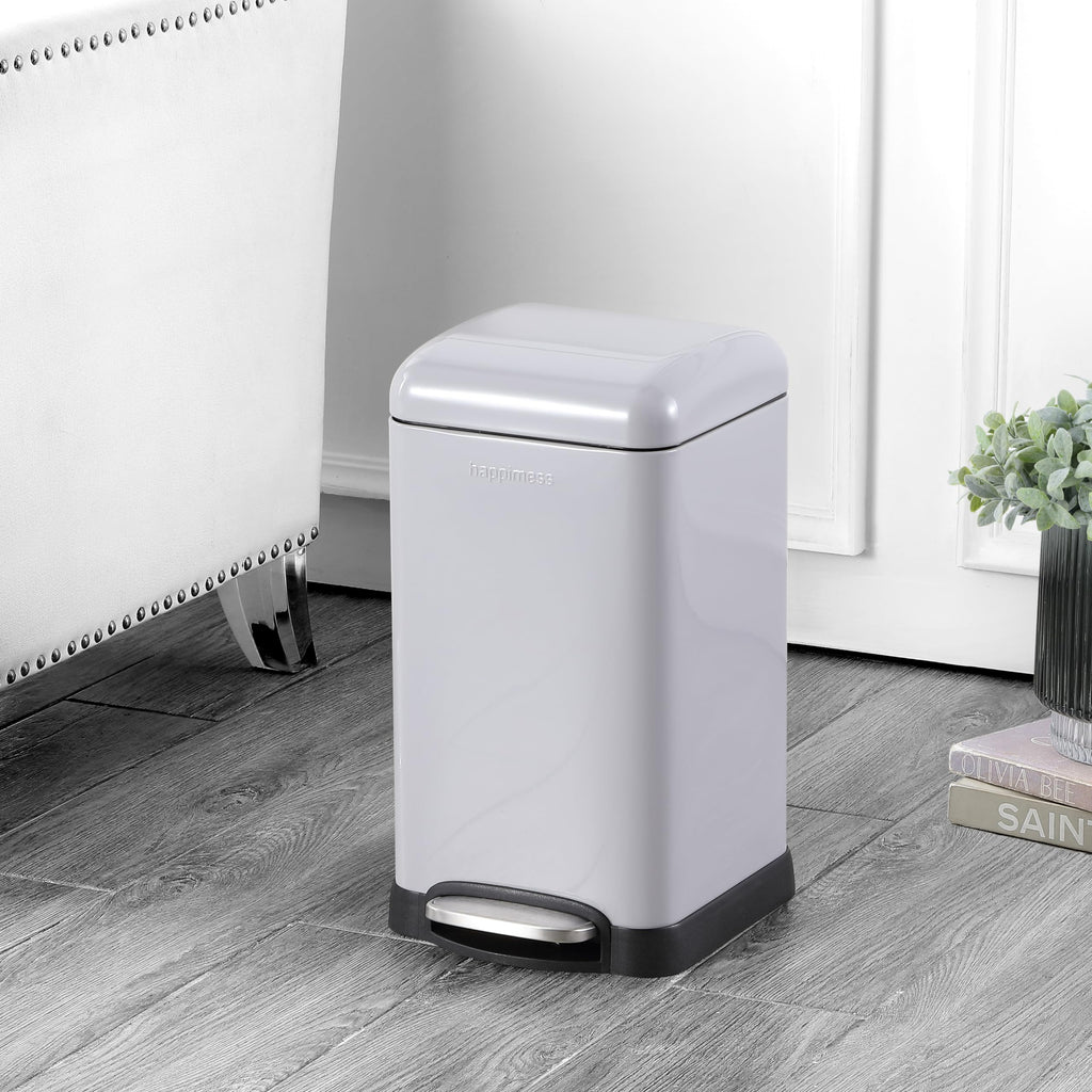happimess HPM1012B Betty Retro Mini 3.2-Gallon Step-Open Trash Can with Soft-Close Lid, Modern, Minimalistic, Fingerprint Proof for Home, Kitchen, Laundry Room, Office, Bedroom, Bathroom, Black