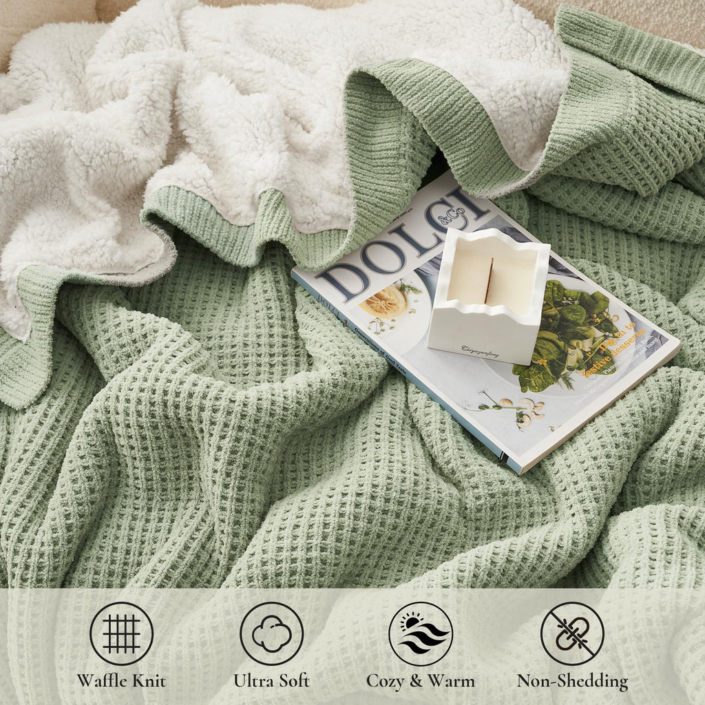 Amélie Home Cable Knit Throw Blanket for Couch, Chenille Sherpa Soft Cozy Throw Blankets for Sofa Chair Comfortable Home, 50"x60", Gray