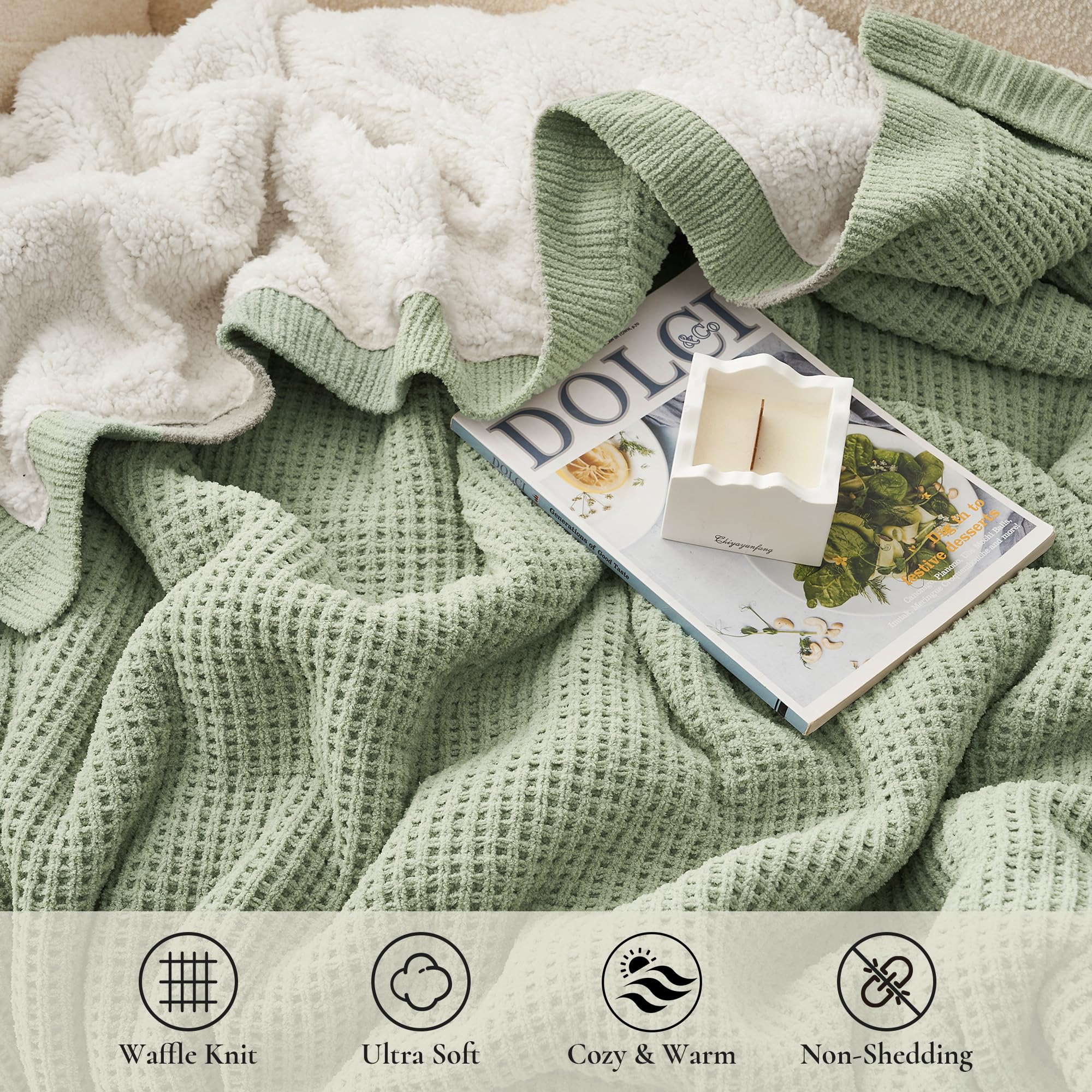 Amélie Home Cable Knit Throw Blanket for Couch, Chenille Sherpa Soft Cozy Throw Blankets for Sofa Chair Comfortable Home, 50"x60", Gray
