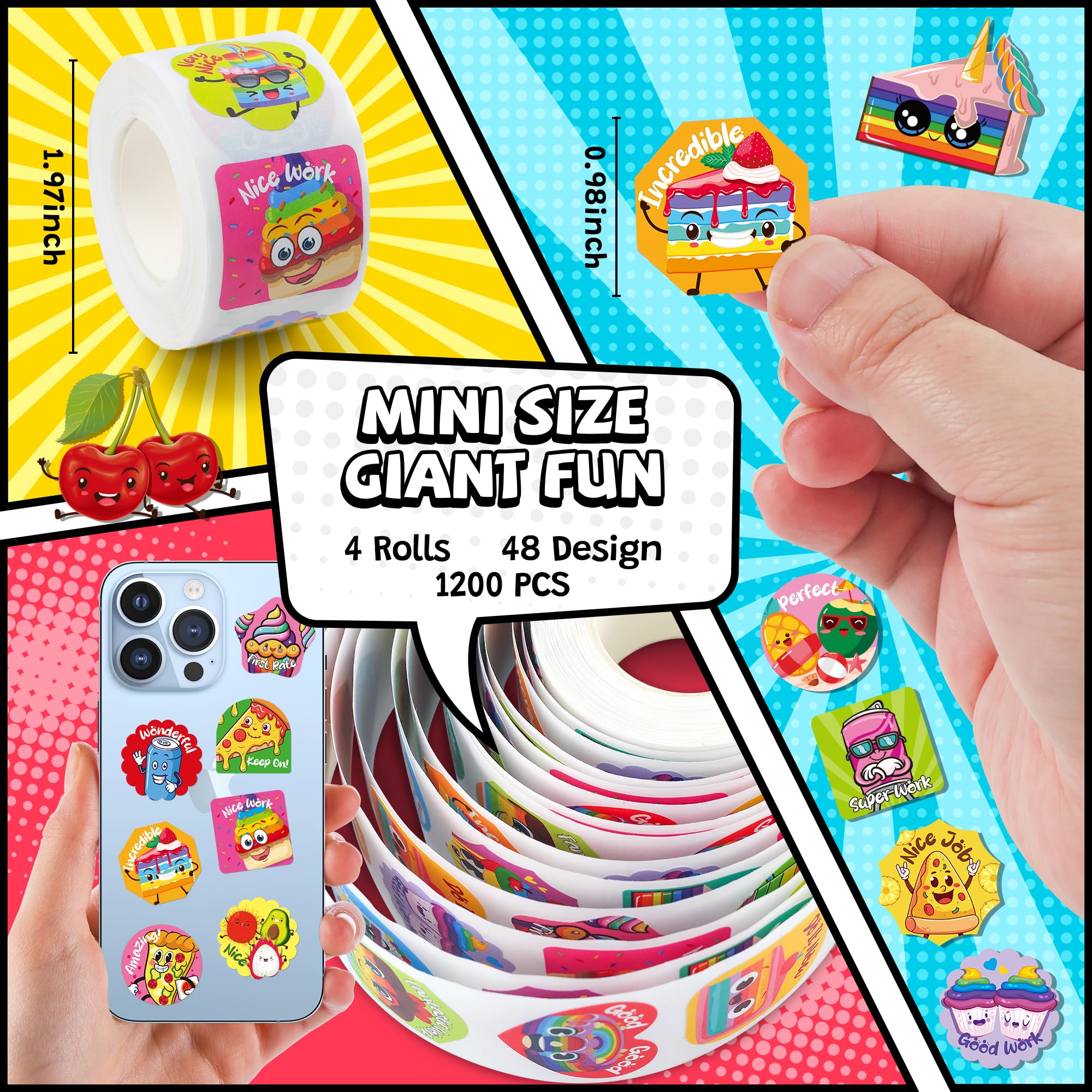 HORIECHALY 3 Rolls Scratch and Sniff Stickers for Kids, 600PCS Smelly Scented Stickers, Kid's Reward Sticker, Classroom Teacher Must Haves, School Supplies Incentives Christmas Children‘s Gift-1.57''