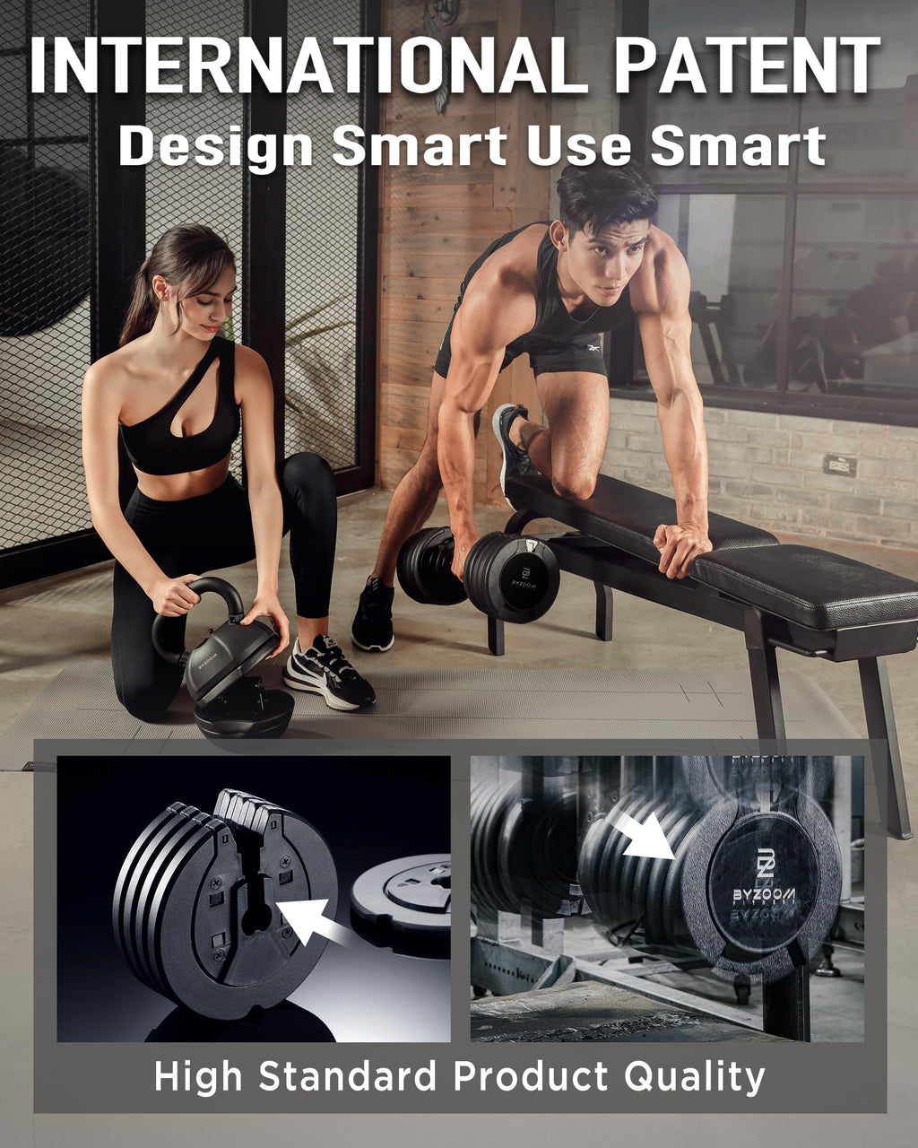 BYZOOM FITNESS Pure Series Adjustable Dumbbell - 12.5/25/27.5/50/55/75lb - ONE UNIT OR PAIR(check QTY before purchase) - 5-in-1/ 10-in-1 / 15-in-1 / 21-in-1 Flexible Hand Weights for Home Apartment Garage Gym, Strength Training & Fitness Workouts, White O