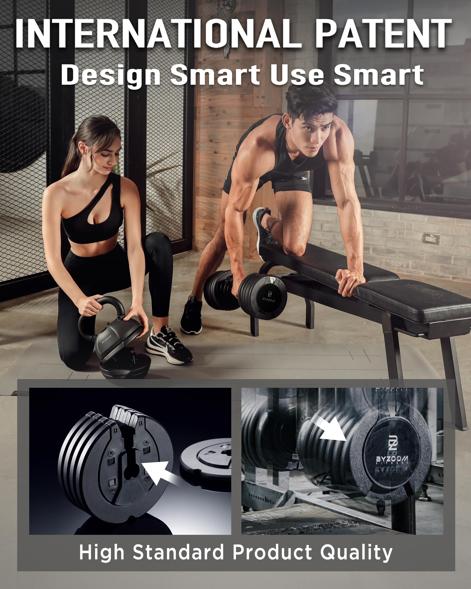 BYZOOM FITNESS Pure Series Adjustable Dumbbell - 12.5/25/27.5/50/55/75lb - ONE UNIT OR PAIR(check QTY before purchase) - 5-in-1/ 10-in-1 / 15-in-1 / 21-in-1 Flexible Hand Weights for Home Apartment Garage Gym, Strength Training & Fitness Workouts, White O