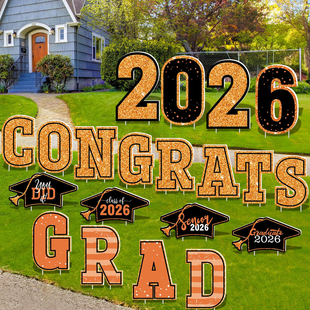 HOVACY 20 PCS Black Gold Graduation Yard Signs Class of 2026 | Black Gold 20 PCS, 40 Stakes, 11.57 x 16.14 in, Corrugated Plastic, Waterproof, Congrats Grad Sign, Graduation Sign