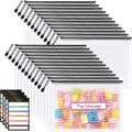 Sooez 24 Pack Mesh Zipper Pouch with Sticky Labels, A4 Mesh Bags, Sturdy Letter Size File Folders Organizer, Office School Classroom Supplies, Toy Storage Bag Board Game Puzzles Organization, Black