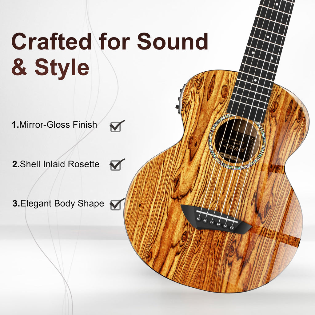 Caramel TEG95 Butterfly Bocote Glossy Tenor Acoustic & Electric Ukulele | 26-inch Handmade Professional Ukelele Kit with Accessories