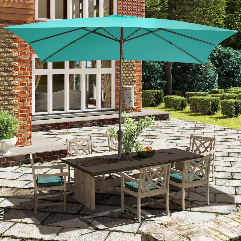 Ayge 6.5x10FT Rectangular Patio Umbrella Outdoor Table Umbrella w/Push Button Tilt & Crank Rectangle Market Umbrella UV Protection for Garden,Deck,Lawn,Yard & Pool,Beige