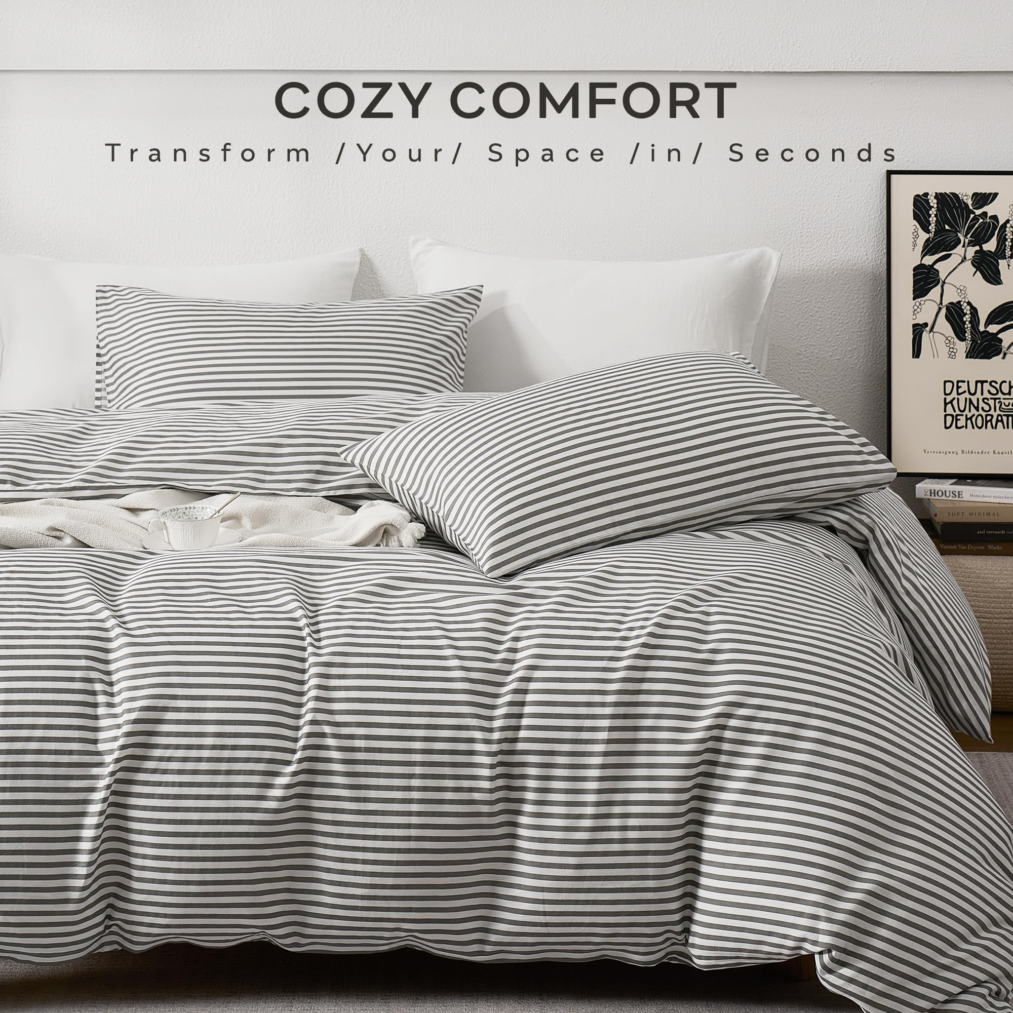 JELLYMONI Cotton Striped Pillowcases Set of 2, Sage Green, Standard | Soft breathable feel, Envelope closure, 400TC cotton, Machine washable, Gentle on skin