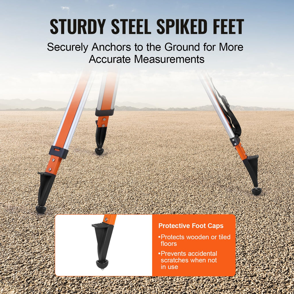 VEVOR Laser Level Tripod Stand, 5/8"-11 Thread Mount, 16.53-65.55 inch Height Adjustment Heavy Duty Survey Tripod for Construction Laser Level Scanner, Retractable Legs Non-Skid Feet Professional