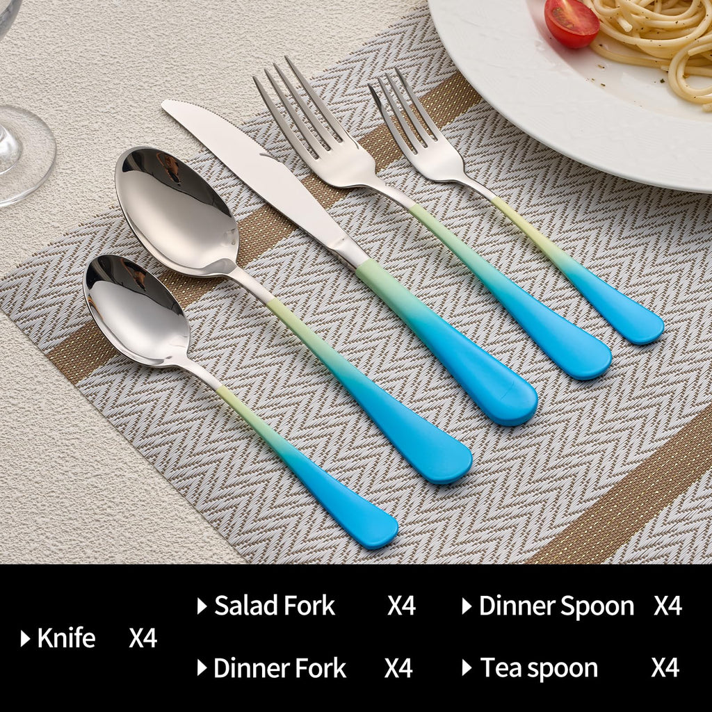 20-Pieces Blac and Pink Silverware Sets for 4,Pink Handle Stainless Steel Cutlery Set, Include Forks Spoons and Knives Set, Dishwasher Safe Utensil Sets for Home Restaurant