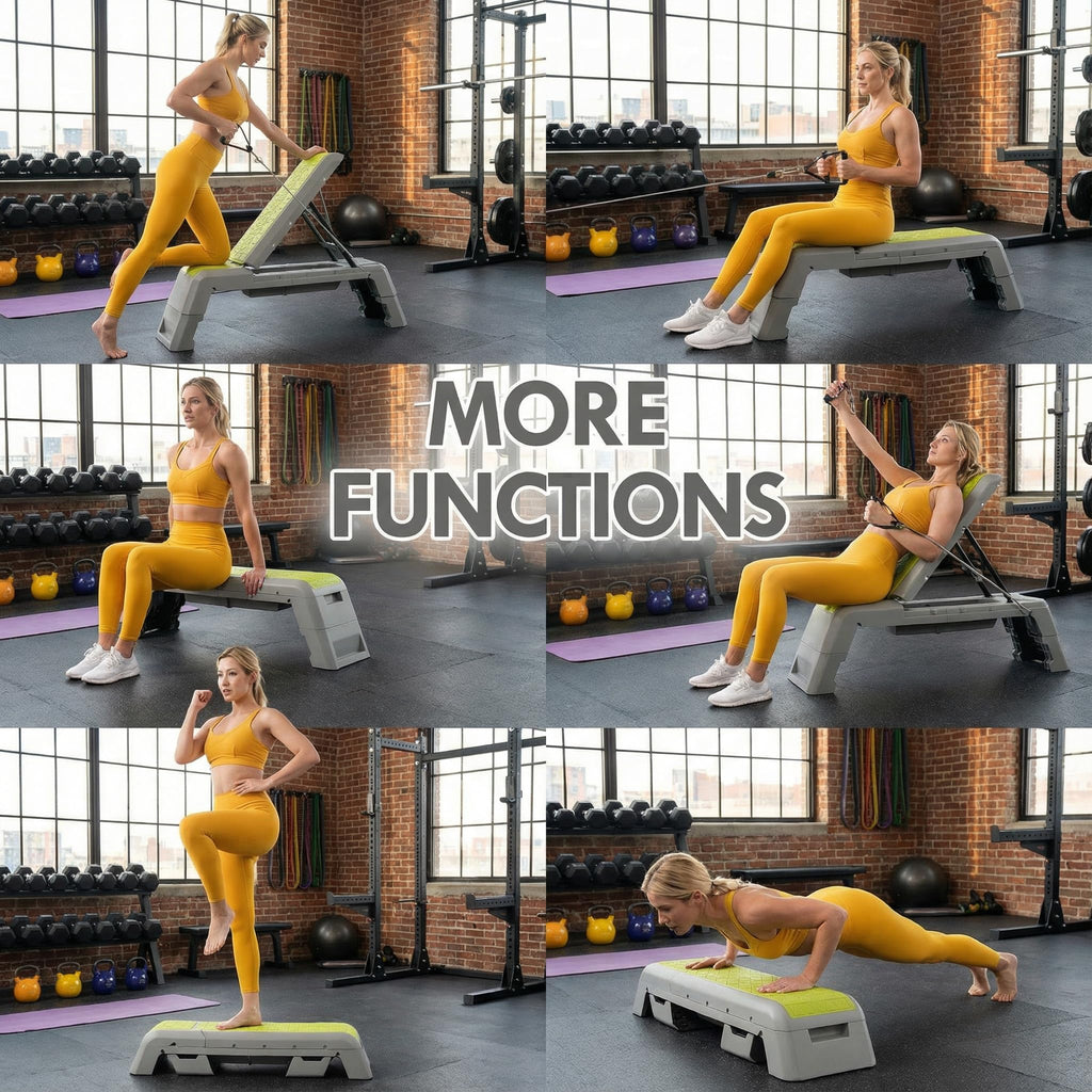 leikefitness Exercise Step Platform, Multifunctional Aerobic Deck with Cord and Adjustable Dumbbell & Weight Bench, Fitness Equipment for Workout Home Gym