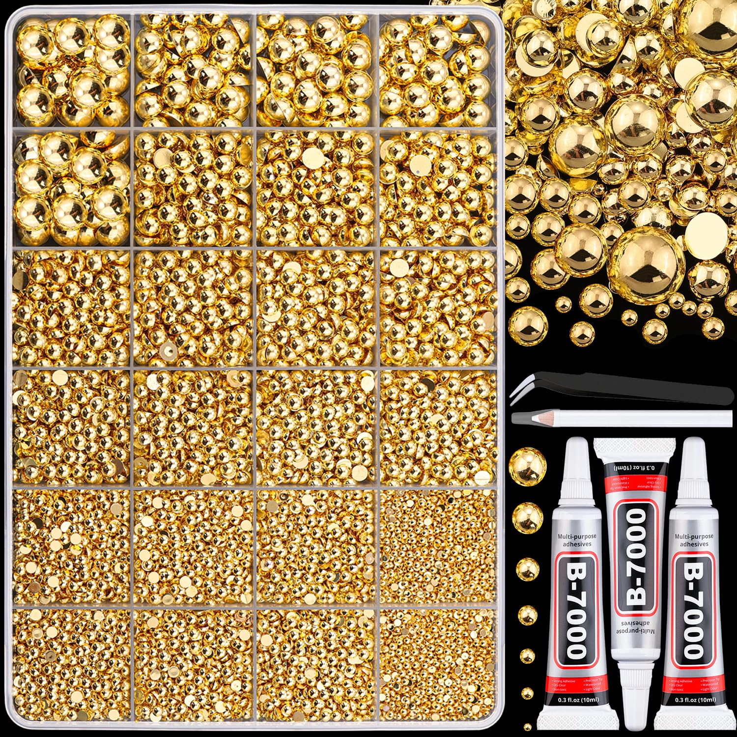 BELLEBOOST 5600pcs ABS Round Flat Back Beige Pearls Kit with Pickup Tools for Nail Art, Face, Body Decorations
