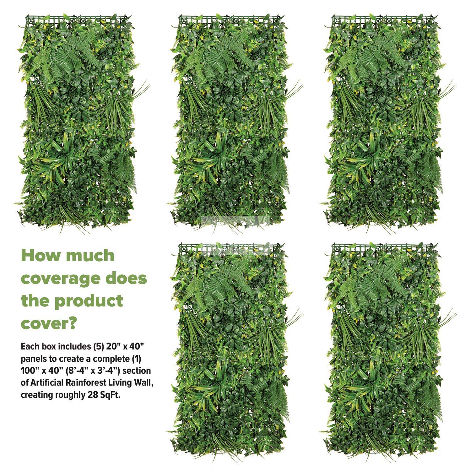 NatraHedge 20''X40'' Artificial Kauai Living Wall Grass Wall Decor, 5Pcs (28SqFt) Hedge Leaf Grass Panels for Indoor, Outdoor, Garden and Balcony Privacy Fence Screen
