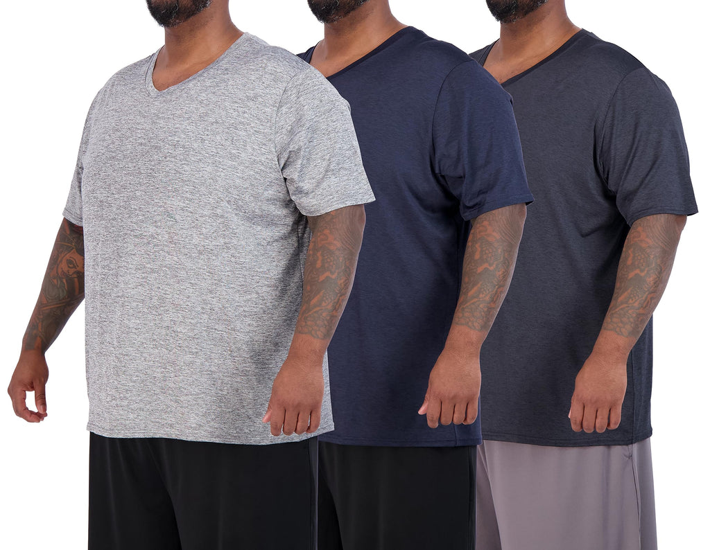 Real Essentials 3 Pack: Men's Big & Tall Short Sleeve V-Neck Athletic T-Shirt Dry-Fit Workout Shirts Moisture Wicking (3X-5X)