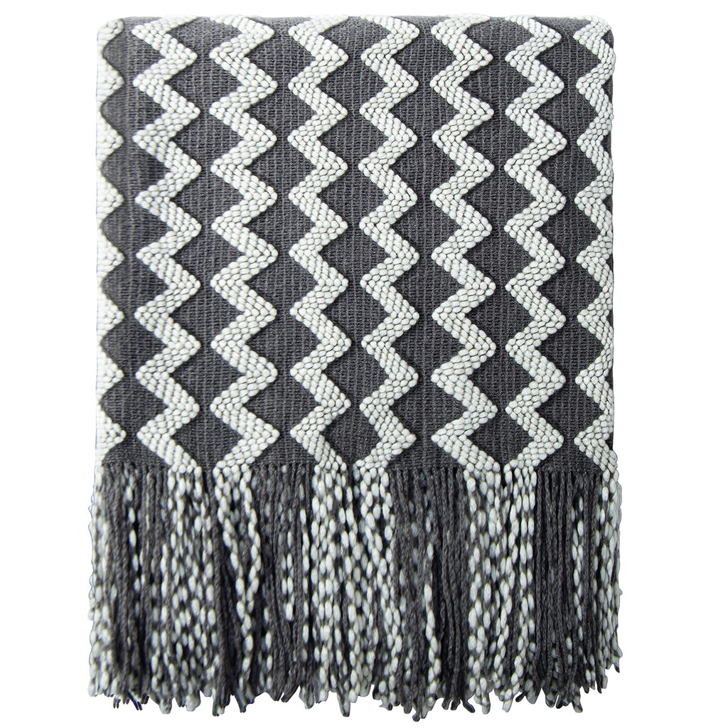 NTBAY Acrylic Knitted Throw Blanket, Lightweight and Soft Cozy Decorative Woven Blanket with Tassels for Travel, Couch, Bed, Sofa, 51x67 Inches, Grey Wave