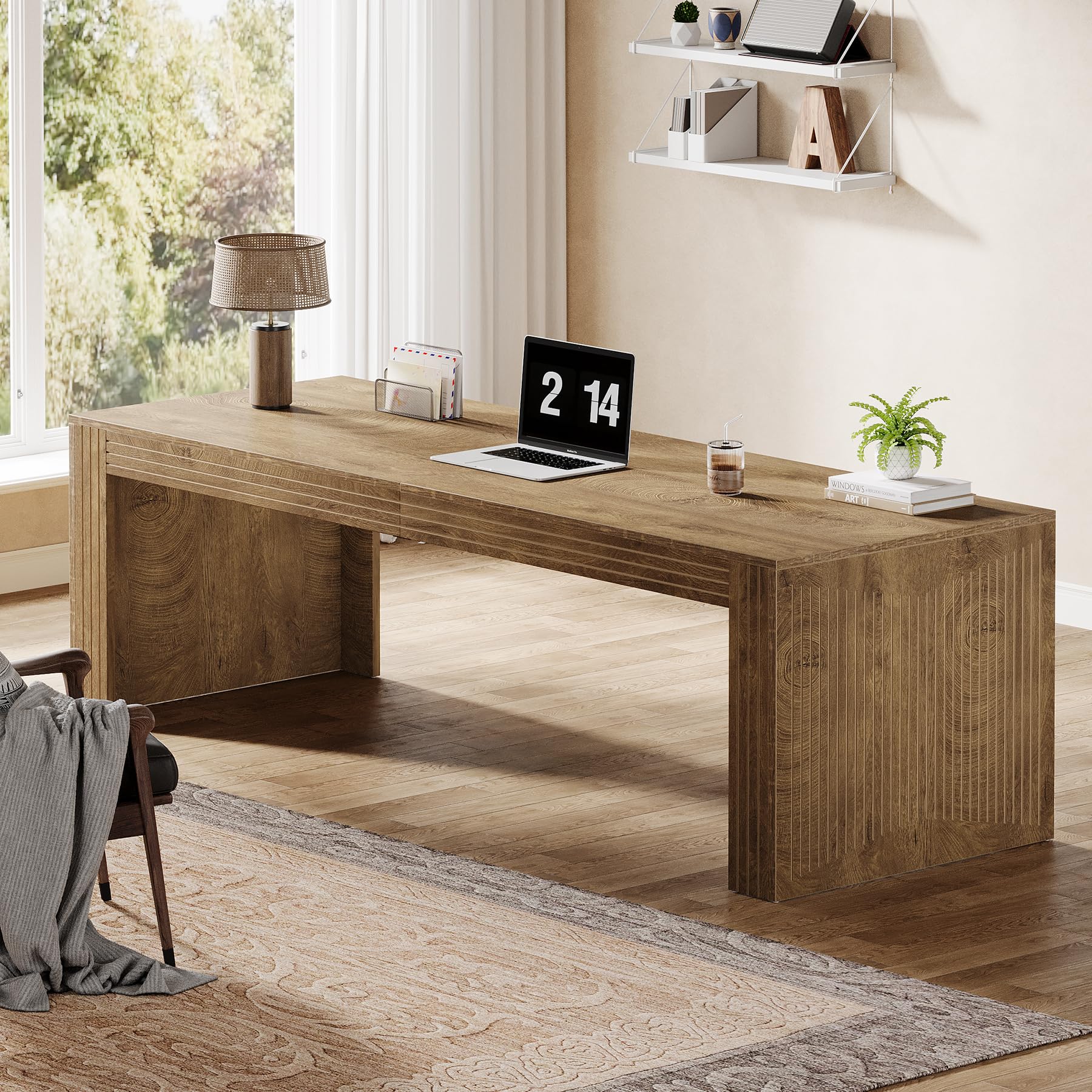 Tribesigns 79-Inch Extra Long Desk, Two Person Double Desk for Home Office, Wooden Long Computer Desk Writing Table for Office, Coffee Brown