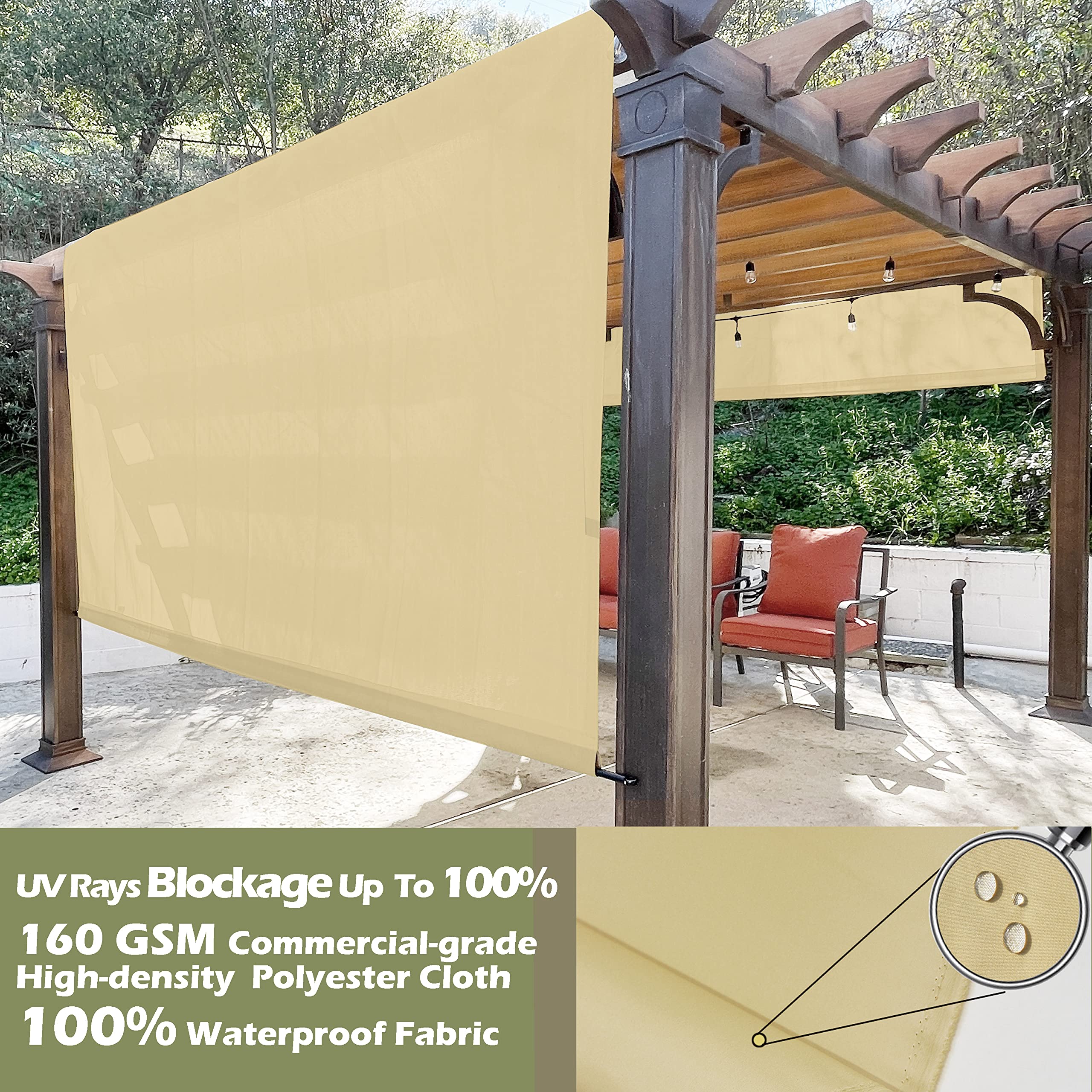 Alion Home Waterproof Pergola Cover - Universal Replacement Canopy (12' L x 8' W, Sand)