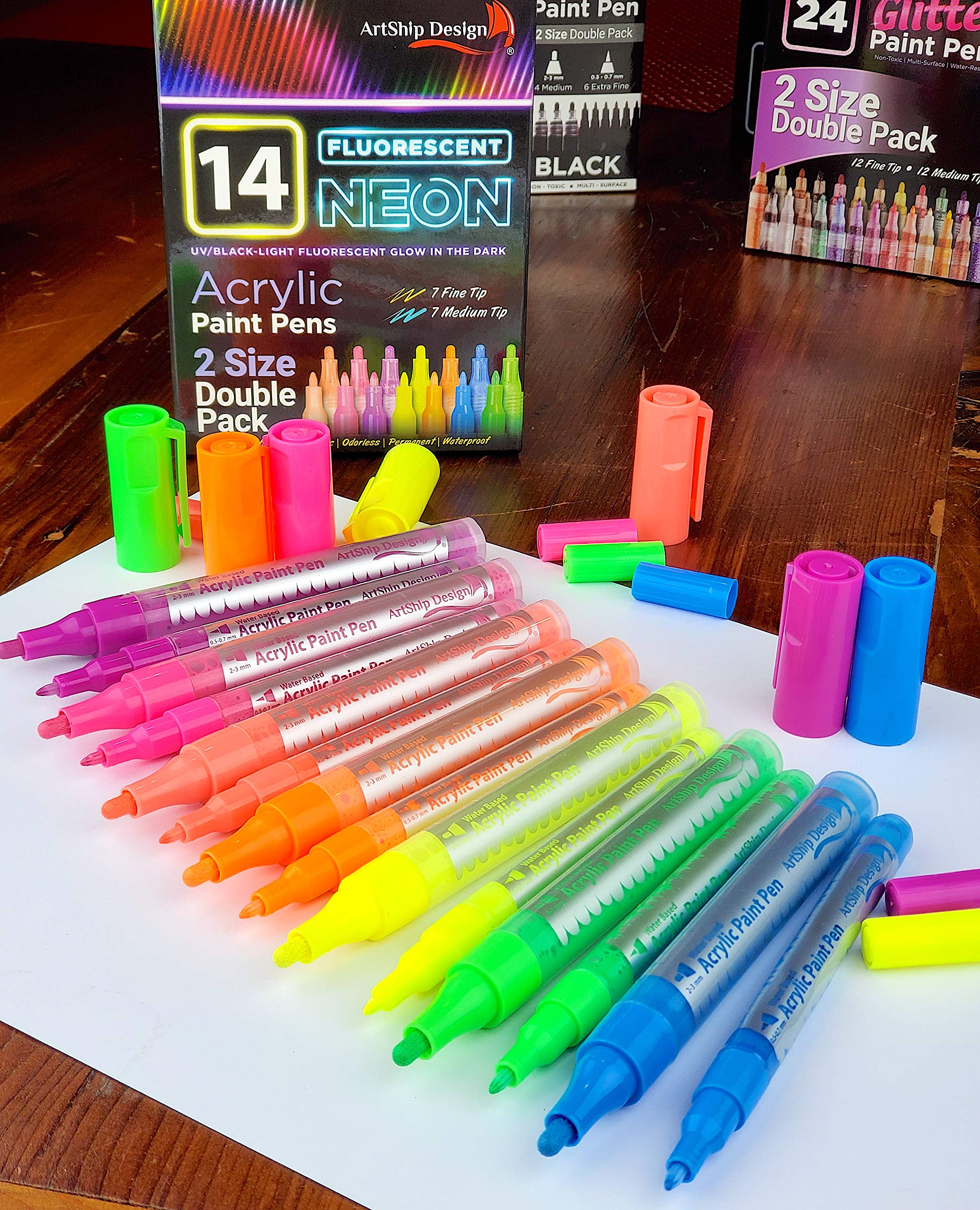 ArtShip Design 10 Black Acrylic Paint Pens, Double Pack of Both Extra Fine and Medium Tip Paint Markers, for Rock Painting, Mug, Ceramic, Glass, and Fabric Painting, Water Based Non-Toxic and No Odor