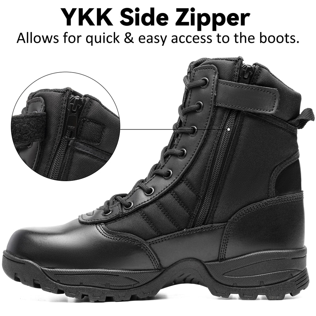 Men's Tactical Boots 8 Inch Side Zipper Military Combat Boots Leather Duty Work Boots for Men Police Motorcycle