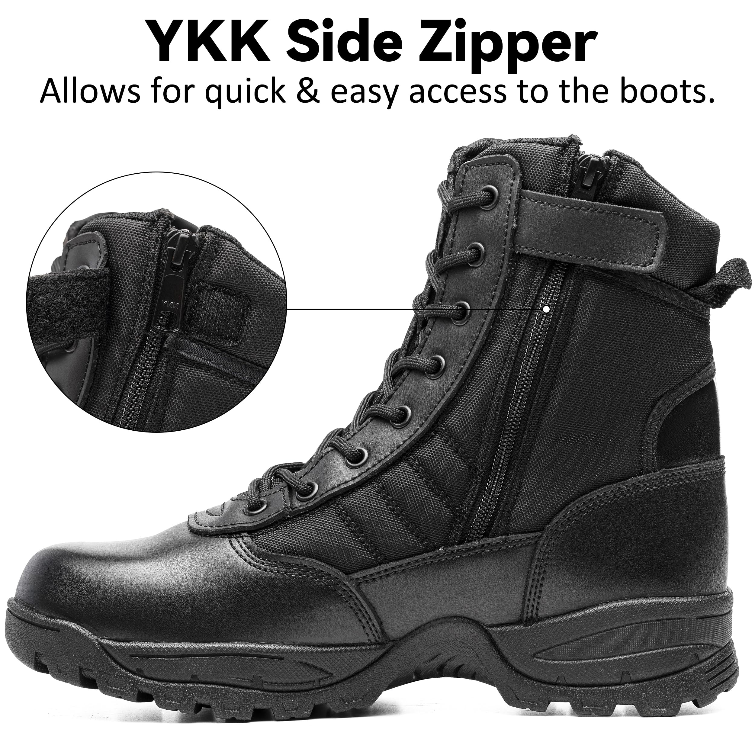 Men's Tactical Boots 8 Inch Side Zipper Military Combat Boots Leather Duty Work Boots for Men Police Motorcycle