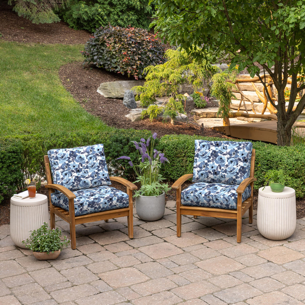Arden Outdoor Plush Modern Tufted Blowfill Deep Seat Set, 24 x 24, Water Repellent, Fade Resistant, Deep Seat Bottom and Back Cushion for Chair and Sofa, Alana Tile