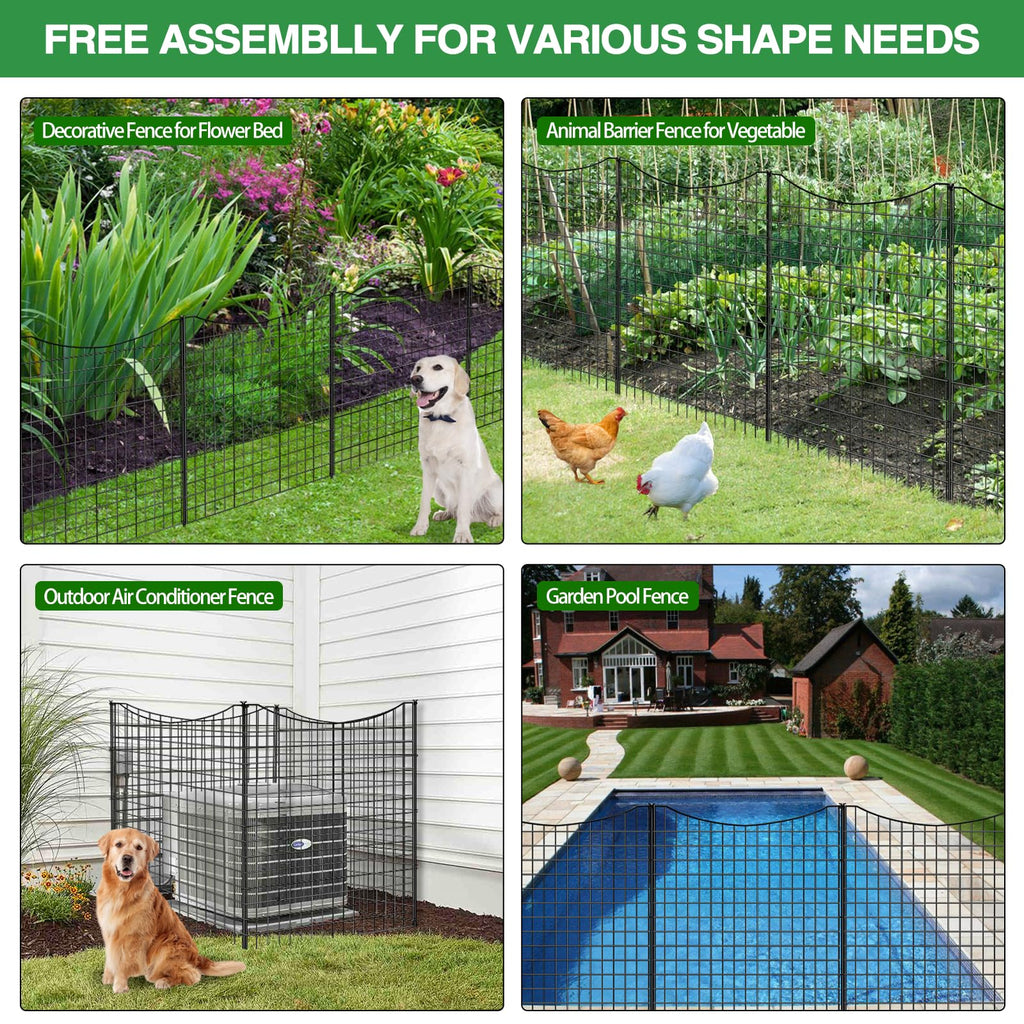 10 Panels Garden Fence Animal Barrier, 33 in(H) X 24 ft(L) Dog Fence Outdoor for Yard with Lock, Tall Metal Fencing with Ground Stakes, Temporary Fencing for Dog, Rabbits, and Patio Border