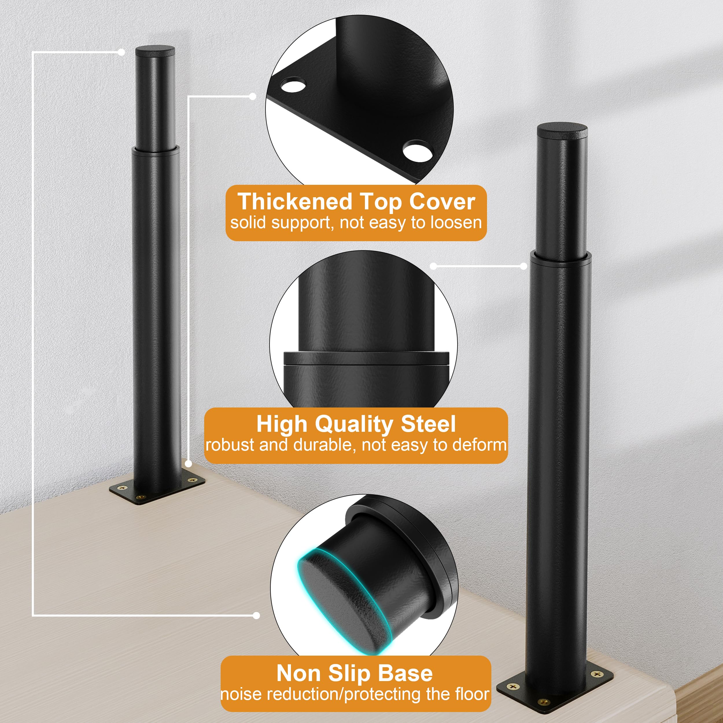 Metal Adjustable Furniture Legs 5.12-9.45 inch, Wlrrcwdttc Sofa Legs Cabinet Legs Adjustable Height Replacement Support Legs for Bed/Couch/Dresser/Chair/Coffee Table, Legs for Furniture Set of 2-Black