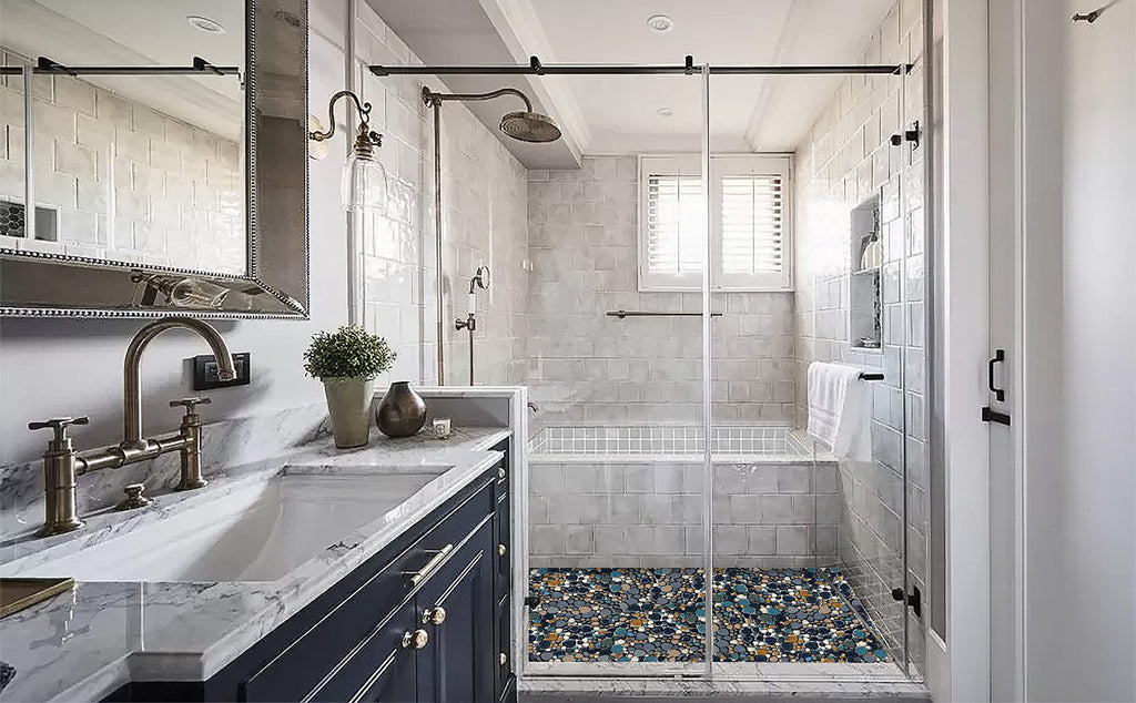 Parrotile Blue Shower Floor Pebbles Tile Bathroom Mosaic Backsplash Wall Tiles (5 Sheets)