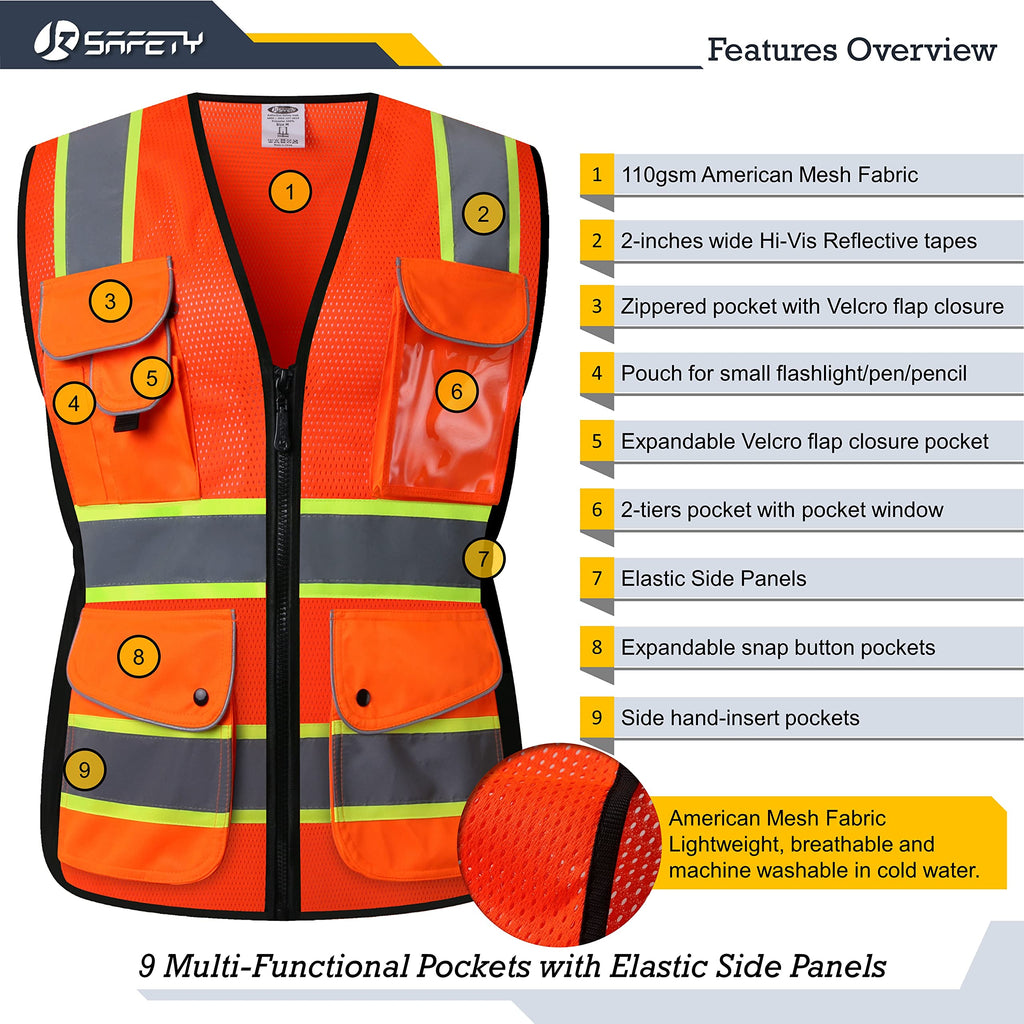 JKSafety Women Hi-Vis Reflective Safety Vest | Neon Color body Sewed Reflective Strips Breathable Lightweight ANSI Compliant
