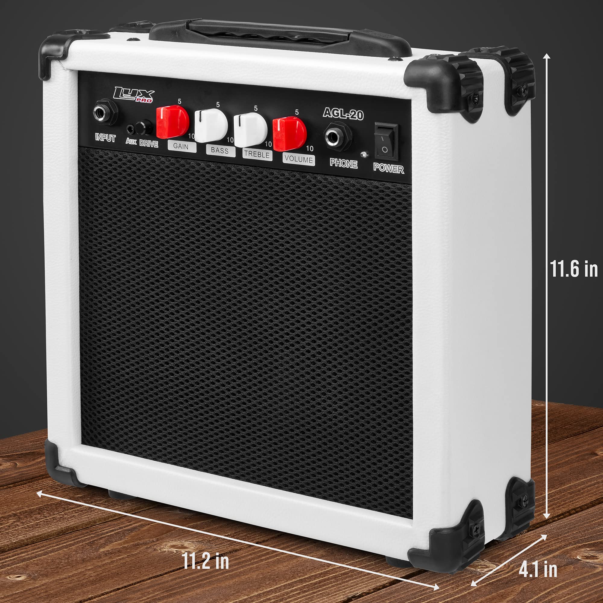 LyxPro Electric Guitar Amp 20 Watt Amplifier Built in Speaker Headphone Jack and Aux Input Includes Gain Bass Treble Volume and Grind - Black