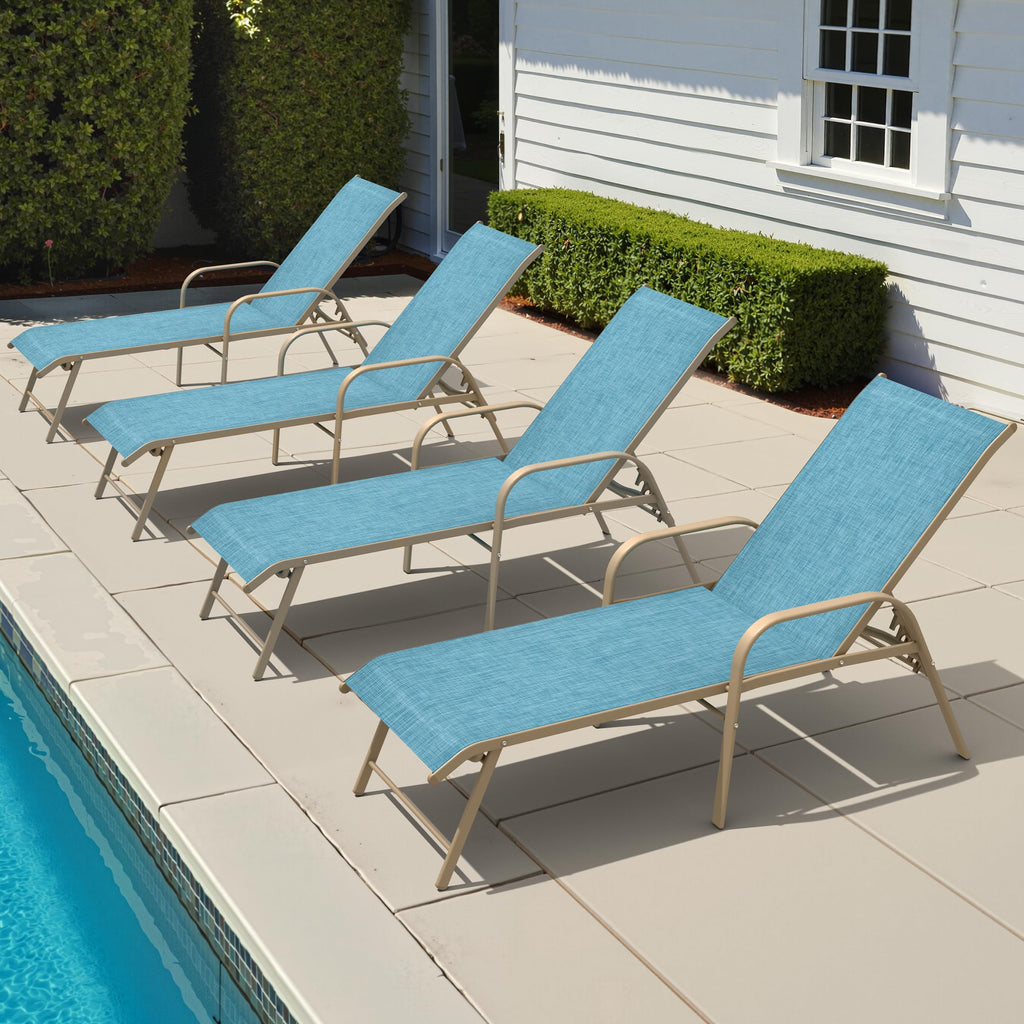 Crestlive Products Chaise Lounge Chair Outdoor with Armrests, Pool Lounge Chairs Set of 2, Aluminum Adjustable 5 Positions Sun Tanning Lounger for Patio, Poolside, Yard, Deck, Backyard (Beige)