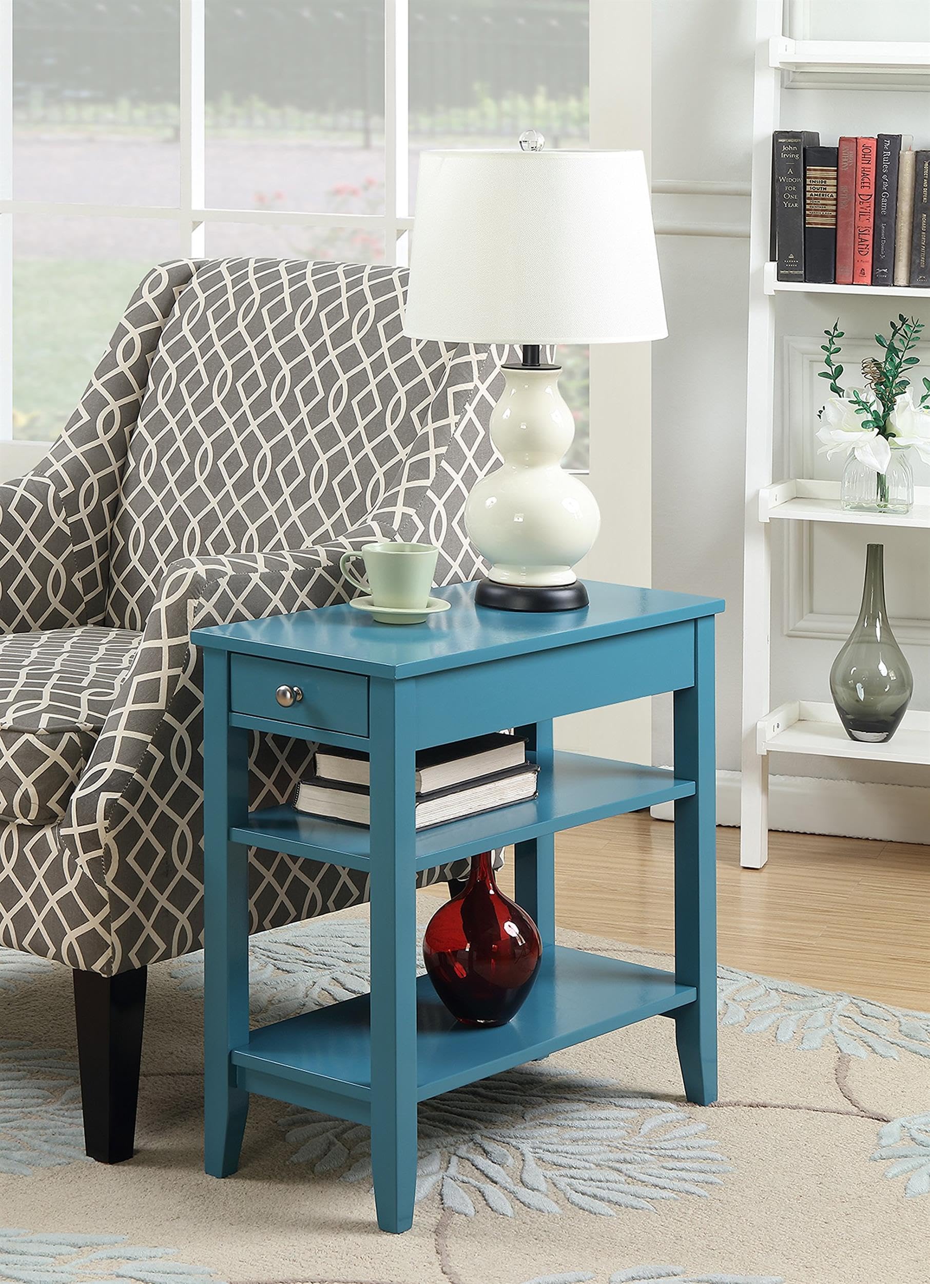 Convenience Concepts American Heritage Chairside End Table with Drawer 23.5" - Classic Living Room Table with Storage Shelf, Bedroom Nightstand, Black