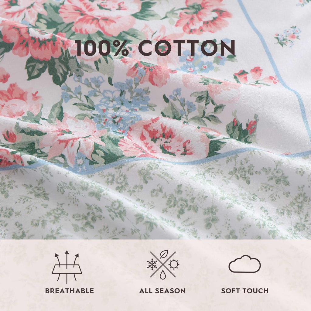 Laura Ashley - Duvet Set, Super Soft & Cozy Bedding, Includes Matching Shams & Bonus Throw Pillow Covers, Coquette Room Decor (Hope Patchwork Blue, Twin)