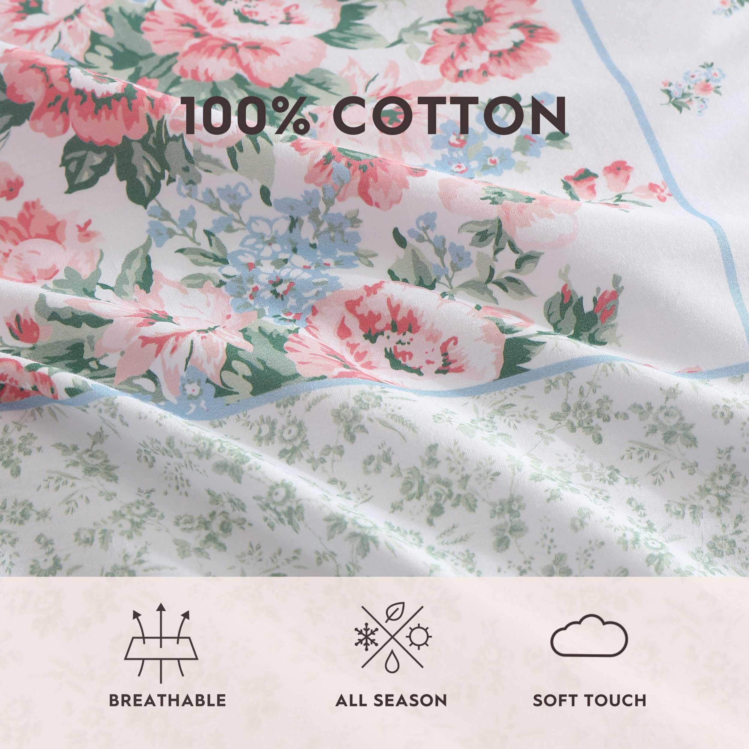 Laura Ashley - Duvet Set, Super Soft & Cozy Bedding, Includes Matching Shams & Bonus Throw Pillow Covers, Coquette Room Decor (Hope Patchwork Blue, Twin)