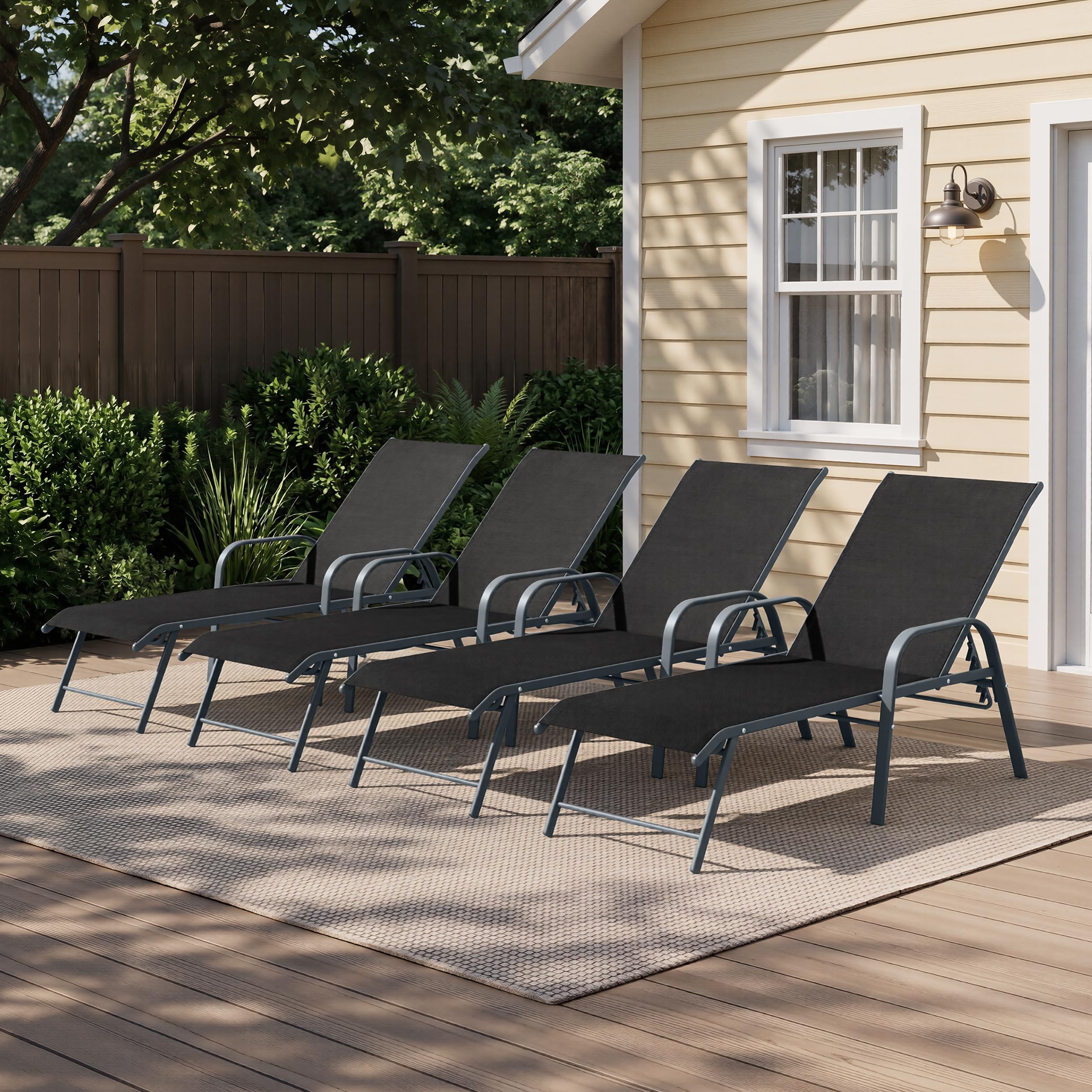 Crestlive Products Chaise Lounge Chair Outdoor with Armrests, Pool Lounge Chairs Set of 2, Aluminum Adjustable 5 Positions Sun Tanning Lounger for Patio, Poolside, Yard, Deck, Backyard (Beige)