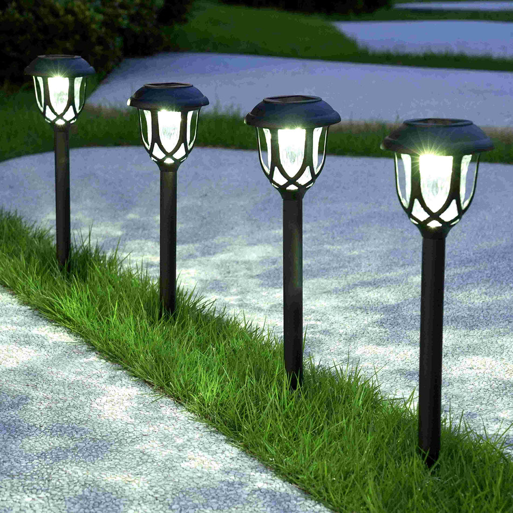 EXCMARK 10 Pack Solar Lights Outdoor Decorative, Solar Pathway Lights Outdoor, Solar Powered Garden Yard Lights for Walkway Sidewalk Driveway. (Black, Cool White)
