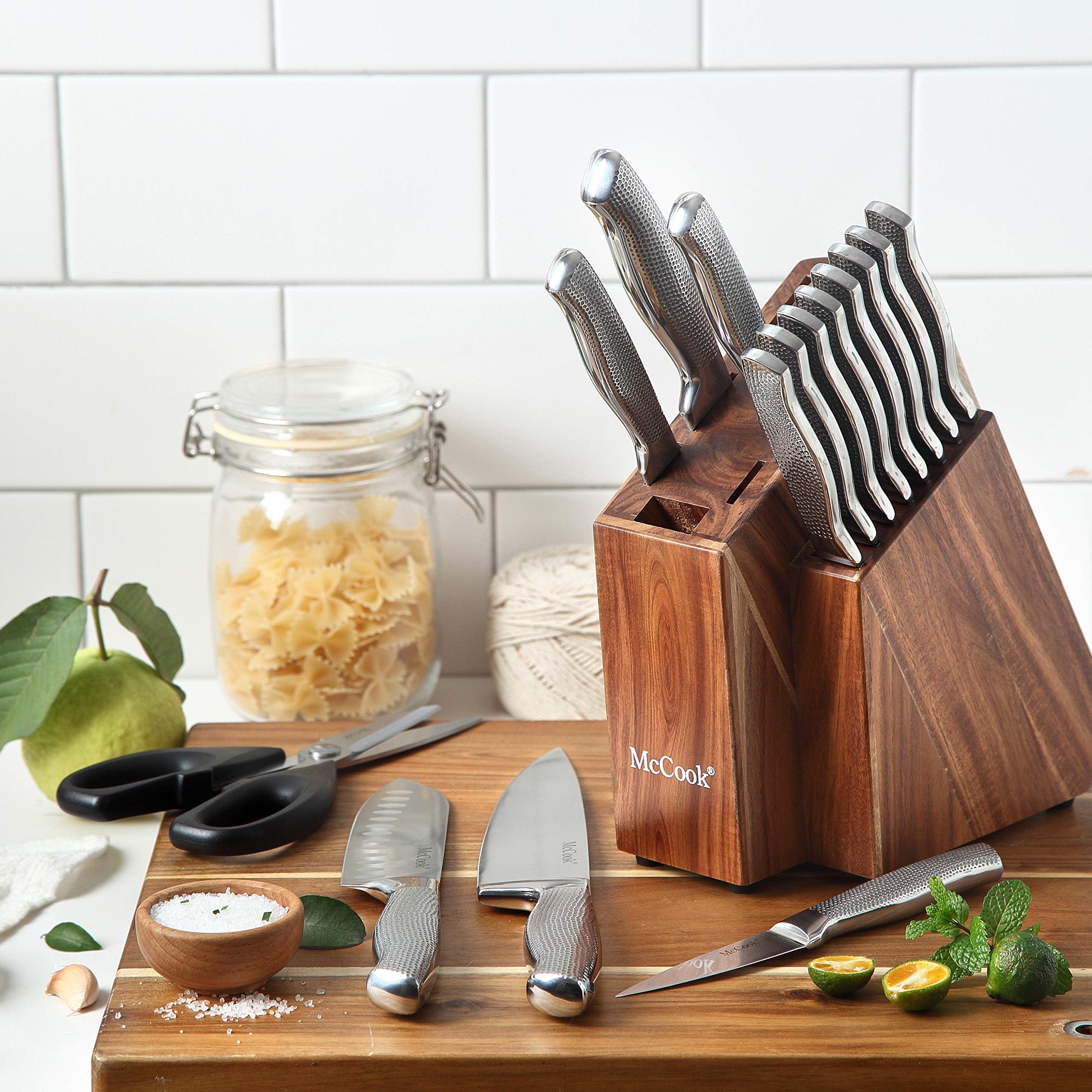McCook® Knife Sets,German Stainless Steel Kitchen Knife Block Set with Built-in Sharpener, 20-Piece Razor-Sharp Kitchen Knives, Forged Triple Rivet,Full Tang,Ergonomic Handle,Elegant Box for Gift