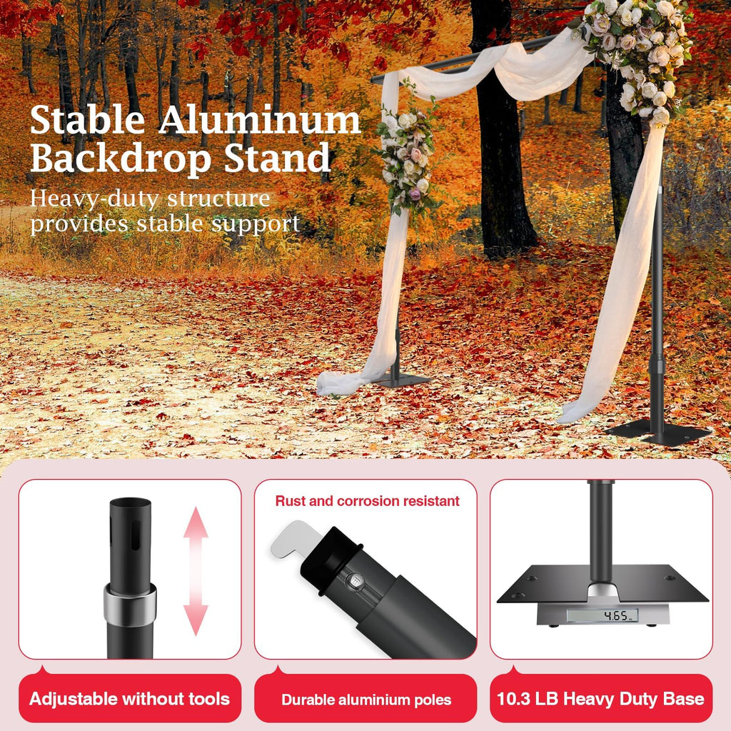 EMART Backdrop Stand Heavy Duty 8.9x10Ft,Three Crossbar Pipe and Drape Photo Background Support Kit, Adjustable Metal Frame with Flat Base for Wedding Birthday Party Decorations-Black