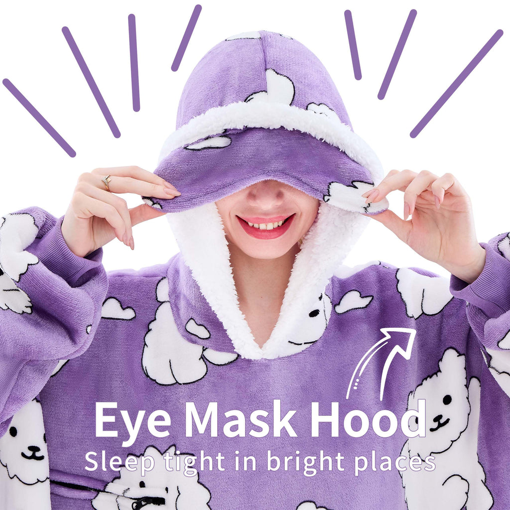 IFNOW Wearable Blanket Hoodie, Oversized Sherpa Fleece Hooded Sweatshirt with Eye Mask, Cozy and Giant Blanket Hoodie with Sleeves Extra Long for Adults Men Women, Black