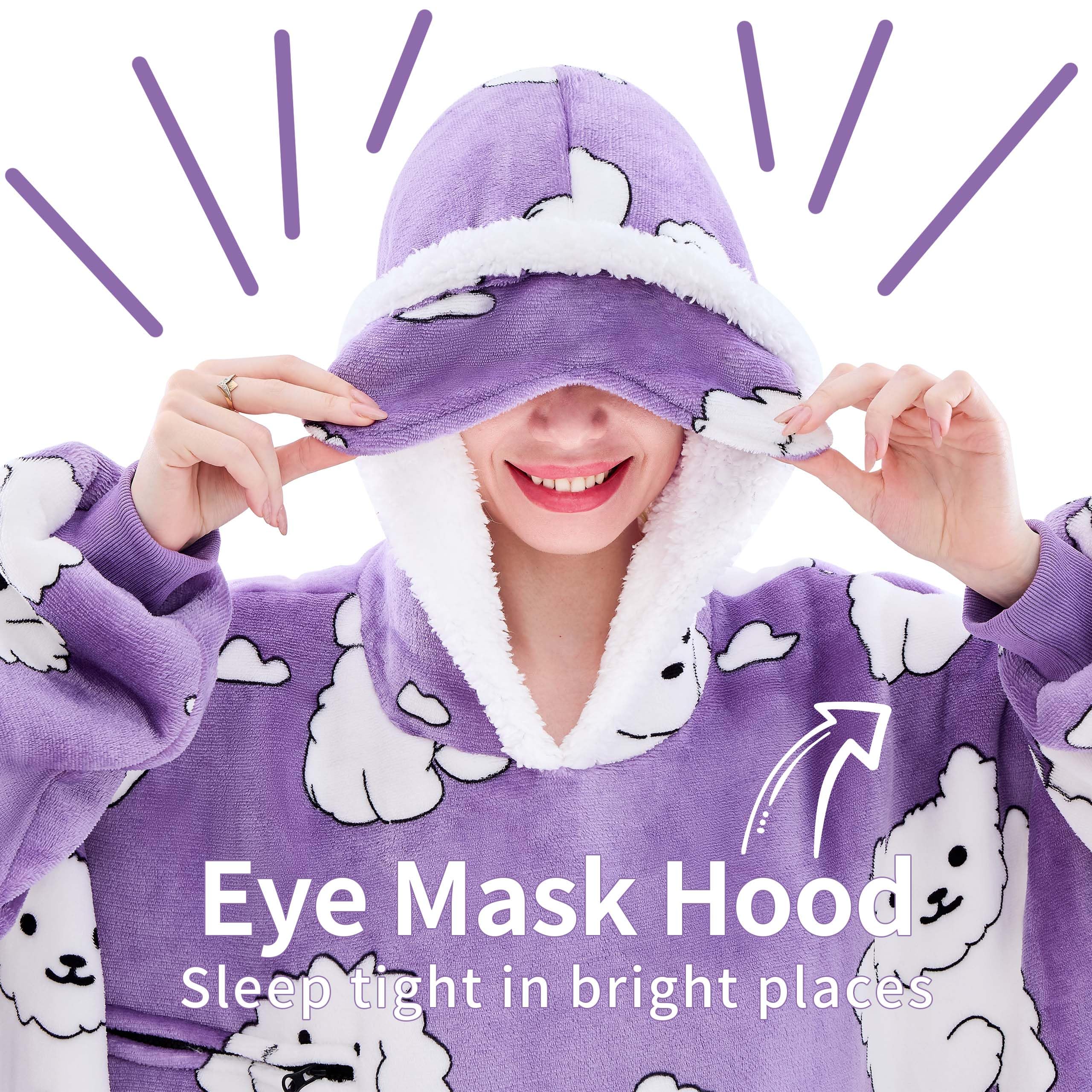 IFNOW Wearable Blanket Hoodie, Oversized Sherpa Fleece Hooded Sweatshirt with Eye Mask, Cozy and Giant Blanket Hoodie with Sleeves Extra Long for Adults Men Women, Black
