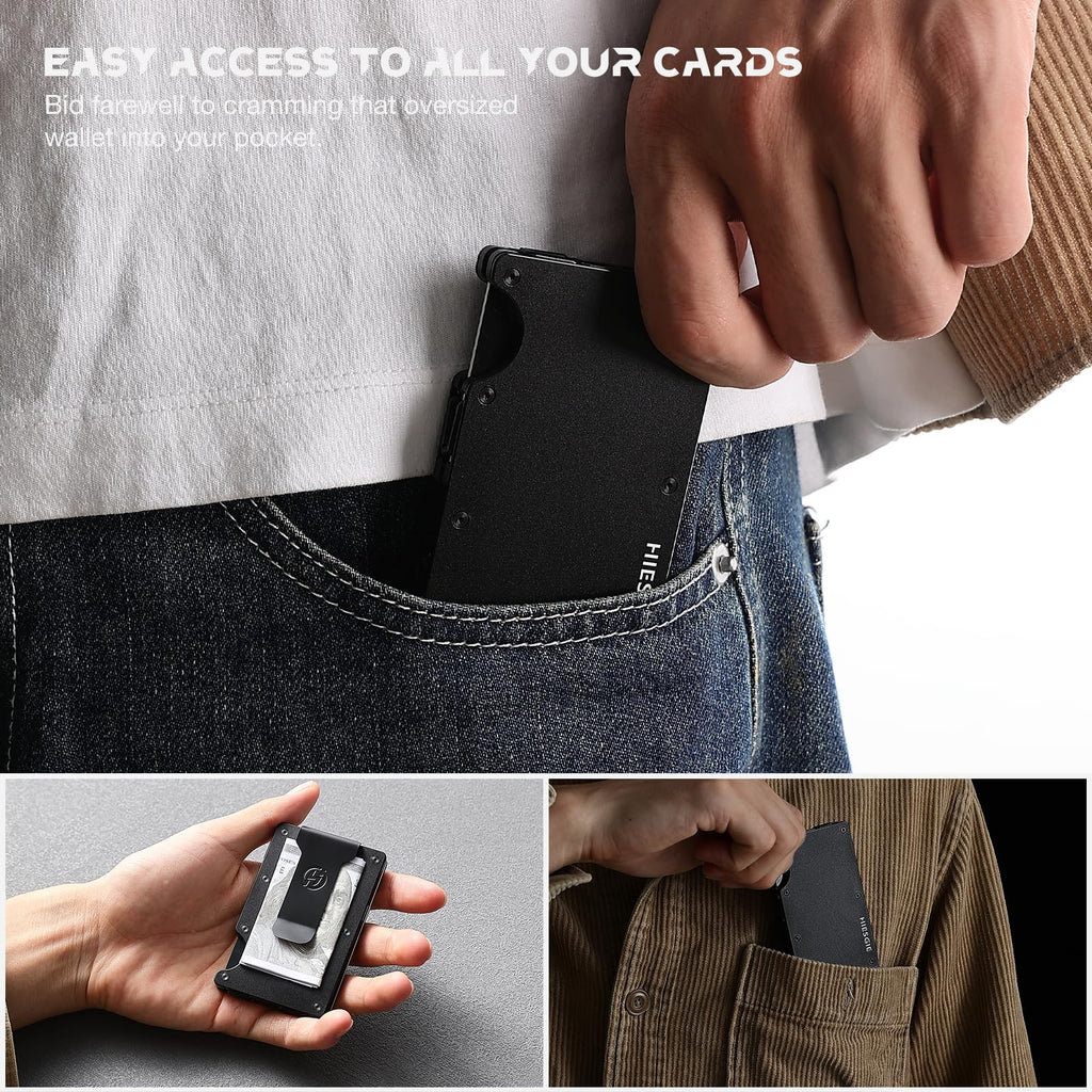 Minimalist Wallets for Men | American USA Flag and Eagle | Aluminum RFID Blocking Metal Wallet | Front Pocket EDC Pull Wallet | Slim Tactical Wallet | Carbon Fiber Card Holder